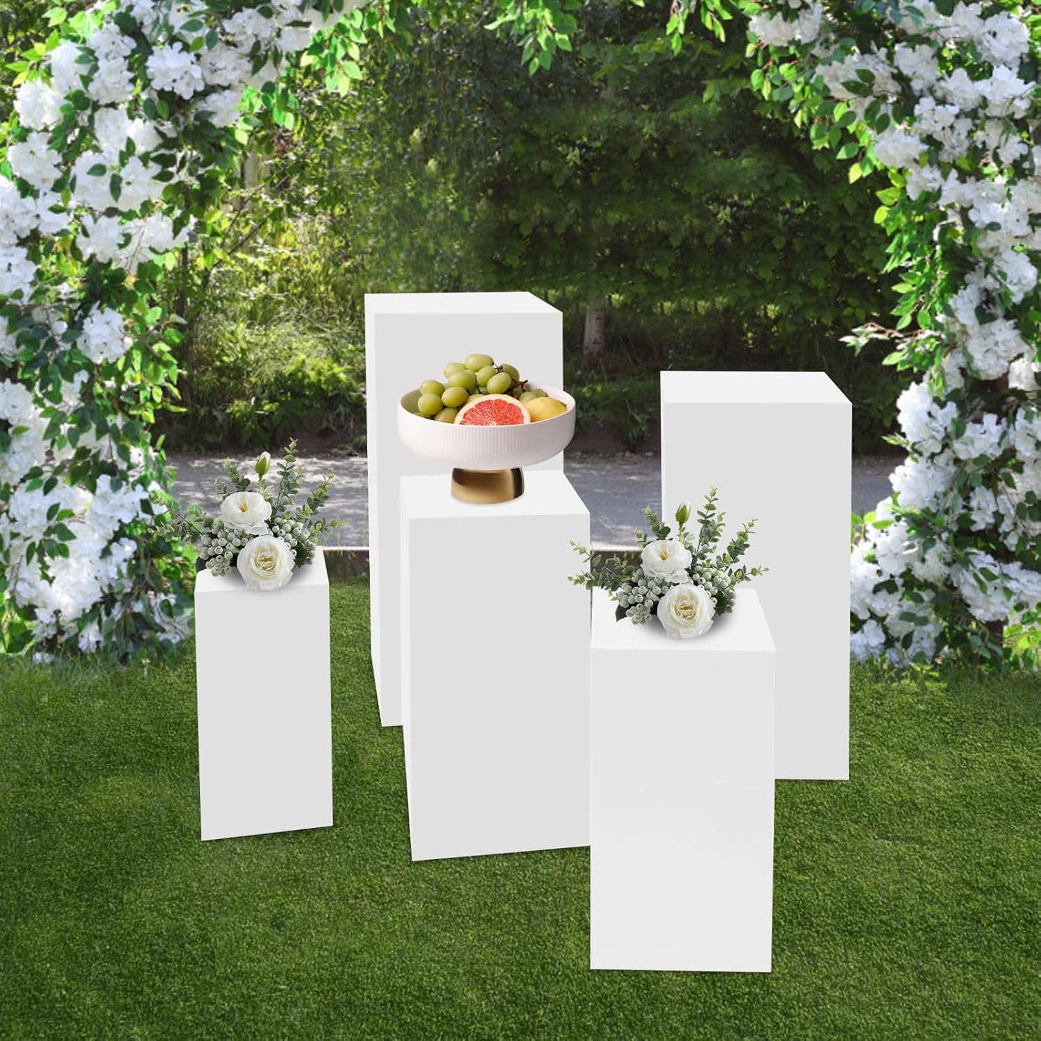 5Pcs Square Display Pedestals White Metal Cakes Dessert Table Stands