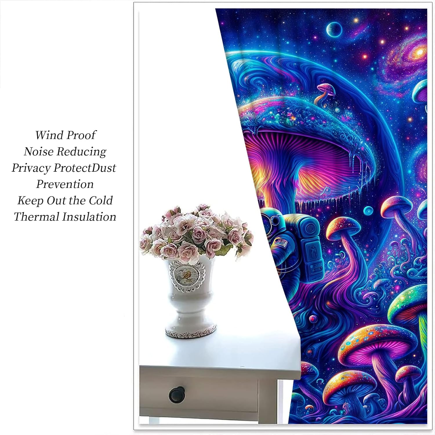 Abstract Mushroom Astronaut Blackout Curtains with Thermal Insulation