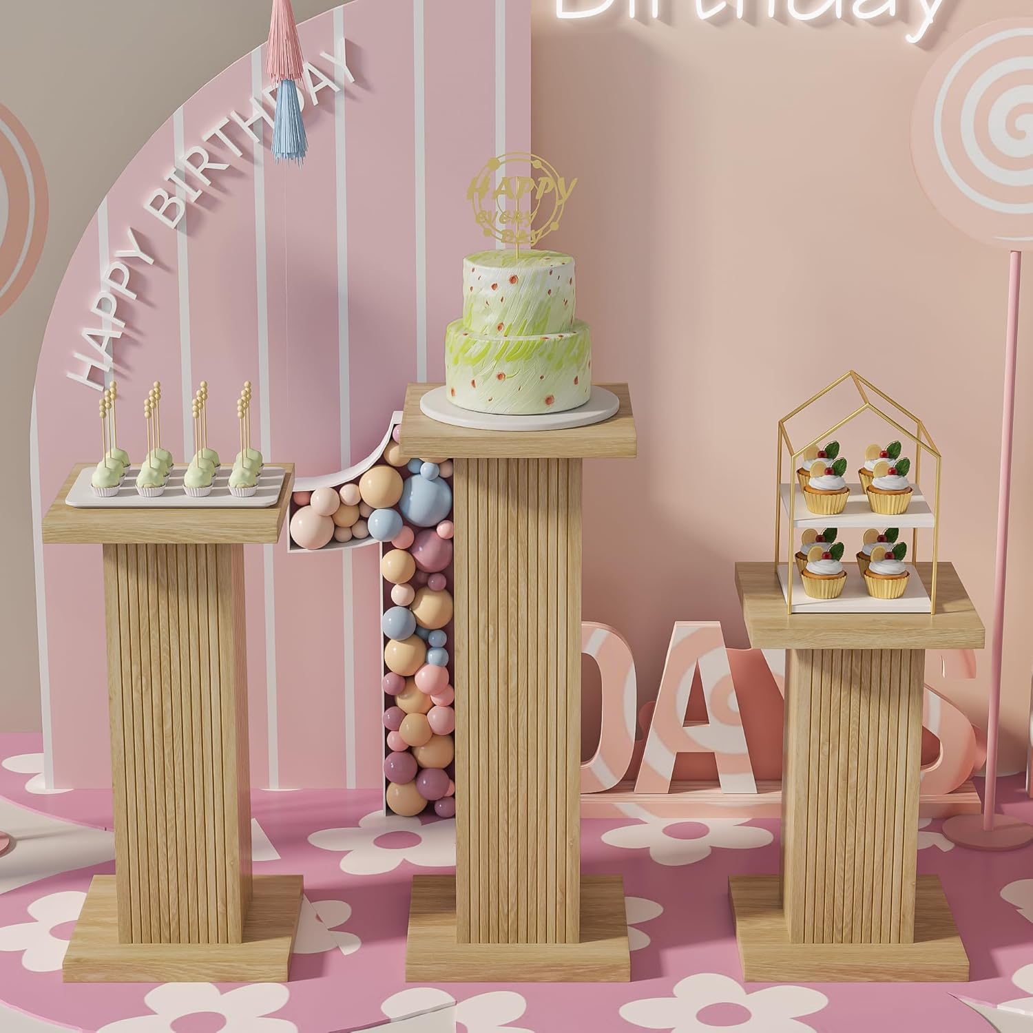 3Pcs Square Wood Pedestal Display Stand Set