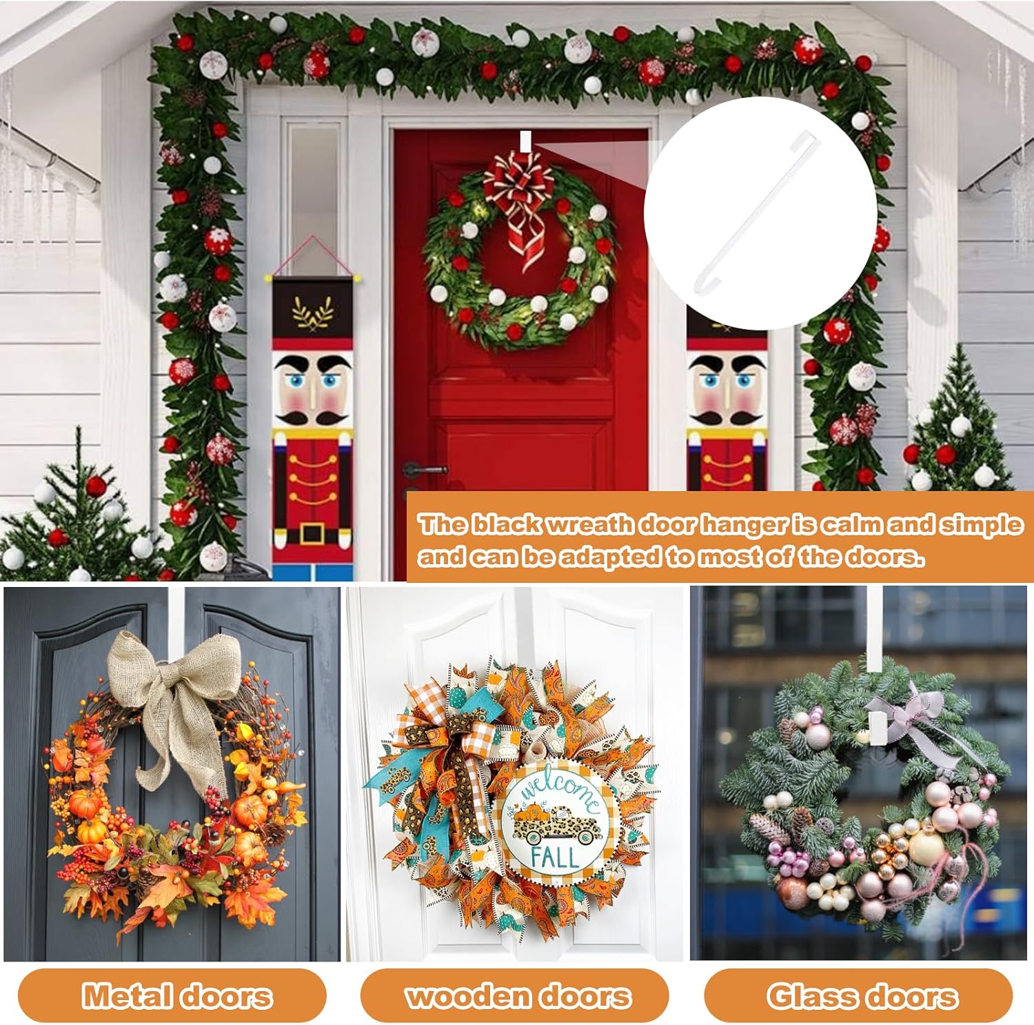 PECULA 2 Pack 14 Inch Wreath Hangers for Front Door