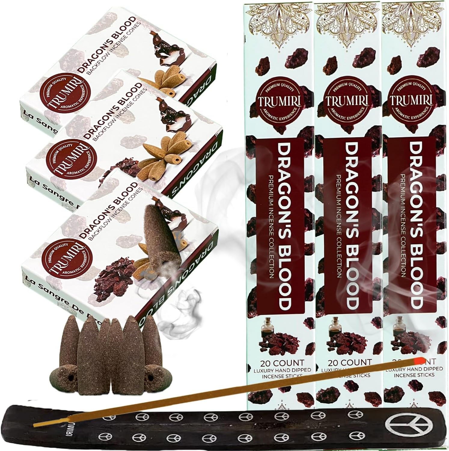 Dragons Blood Incense Sticks and Backflow Cones Combo Pack - 60 Sticks 30 Cones