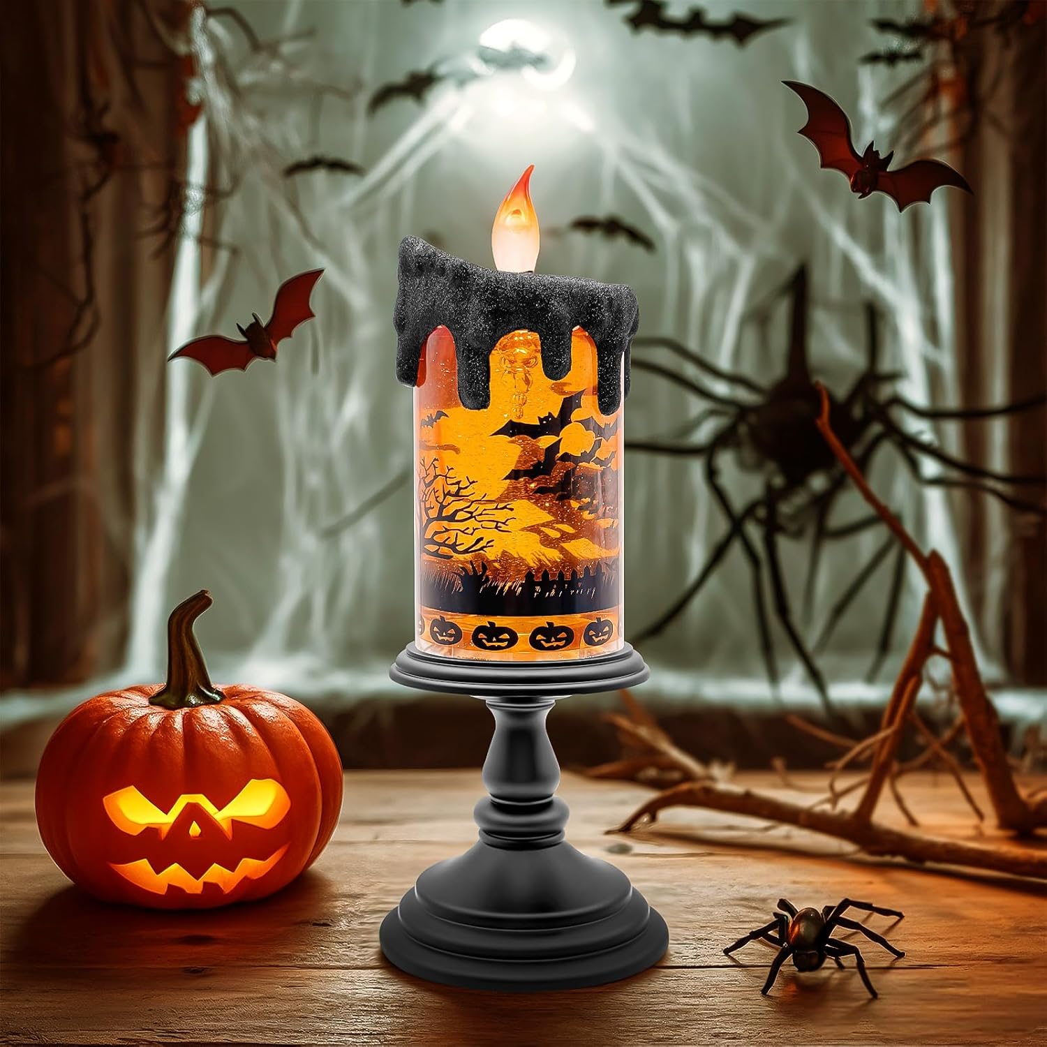 Halloween Snow Globe LED Candle with Timer Glitter