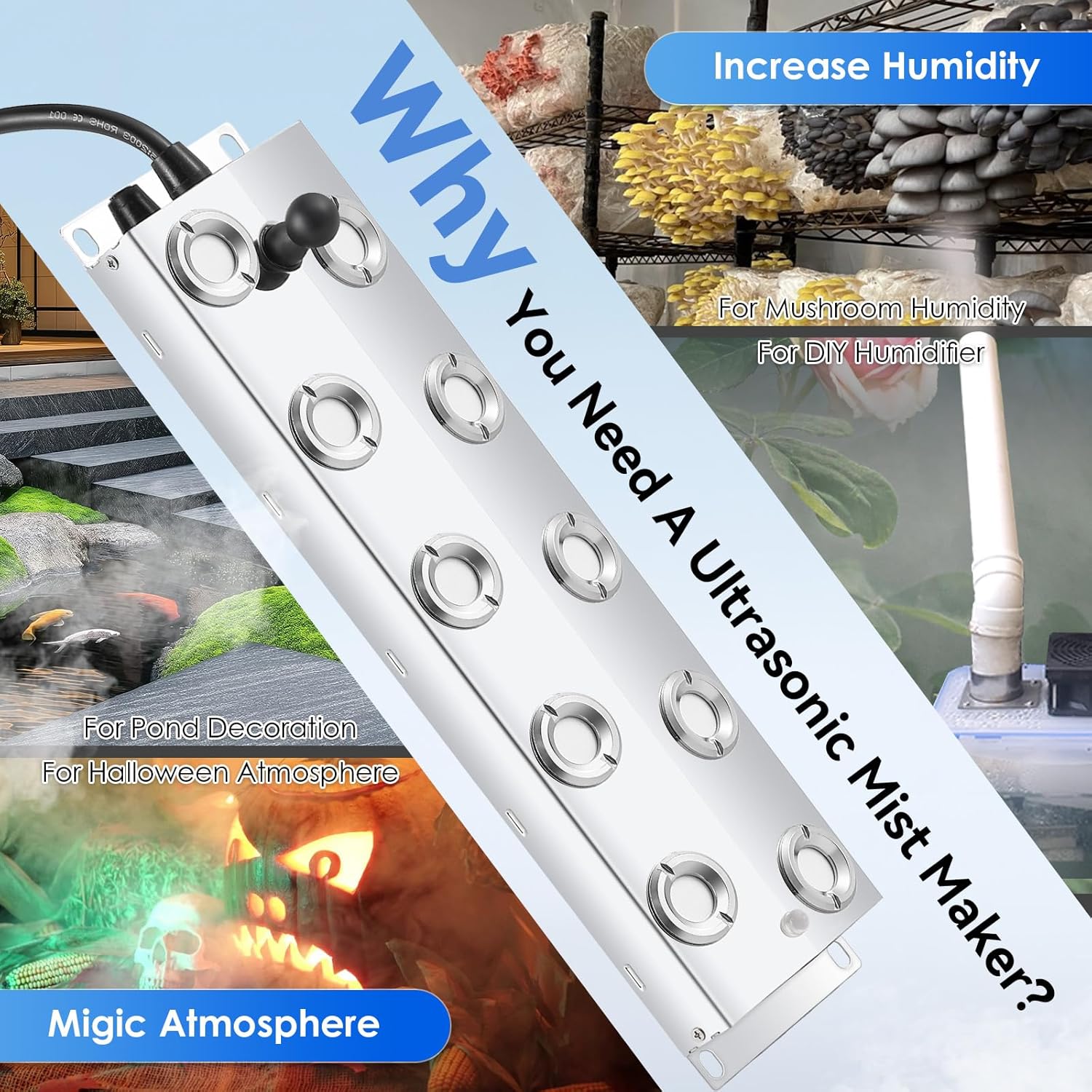 Mxmoonant Ultrasonic Mist Maker 10 Head with Float