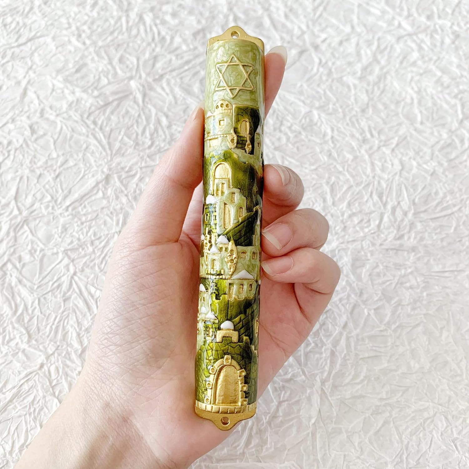 Exquisite Jerusalem Enamel Mezuzah - Premium Metal Design