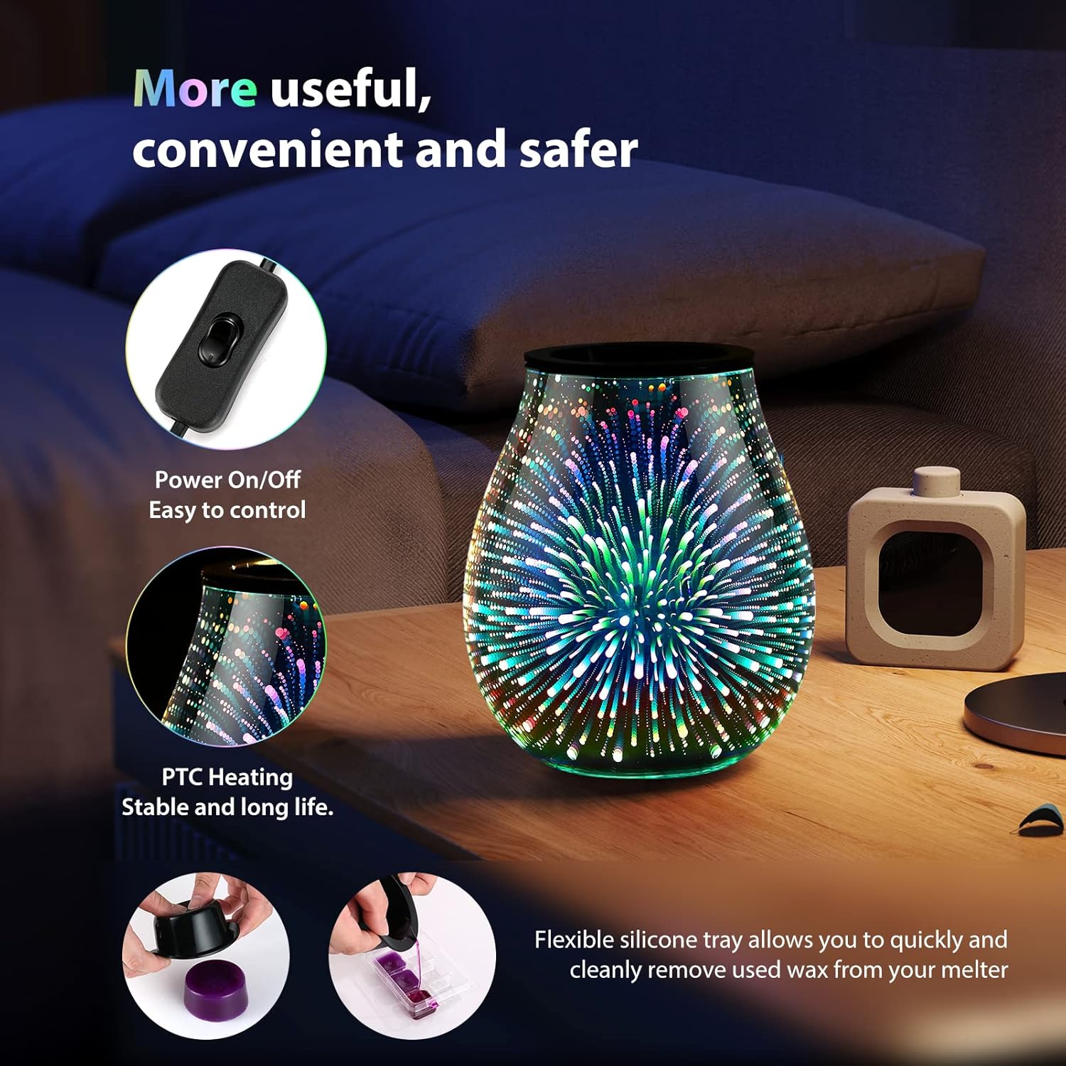3D Glass Electric Wax Melter with LED Light and Reusable Tray