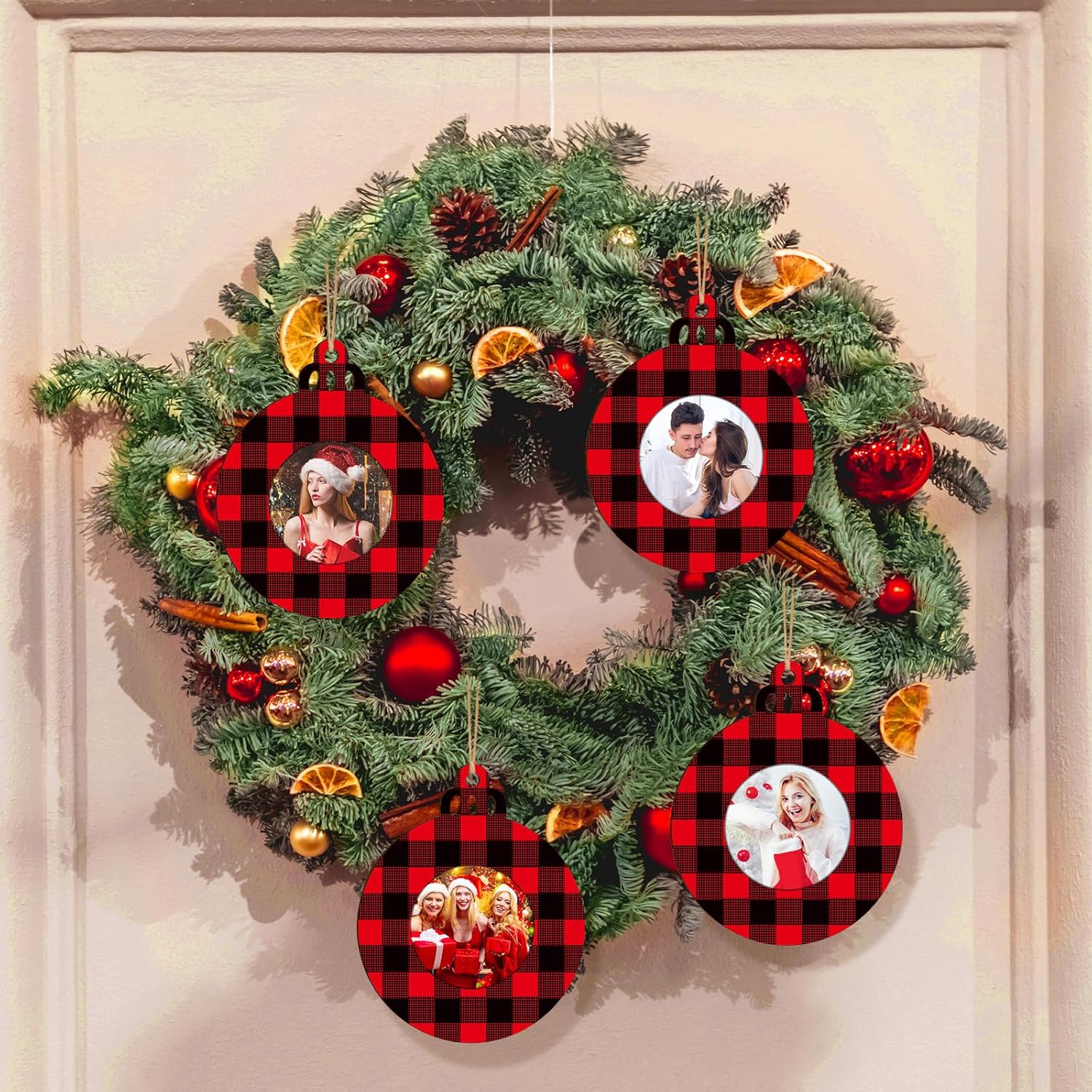 Jetec 12 Pcs Wooden Christmas Photo Frame Ornaments Red Black