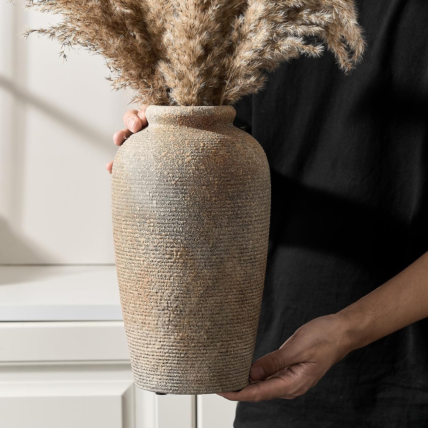 Large Ceramic Rustic Vase 11 Inch Brown