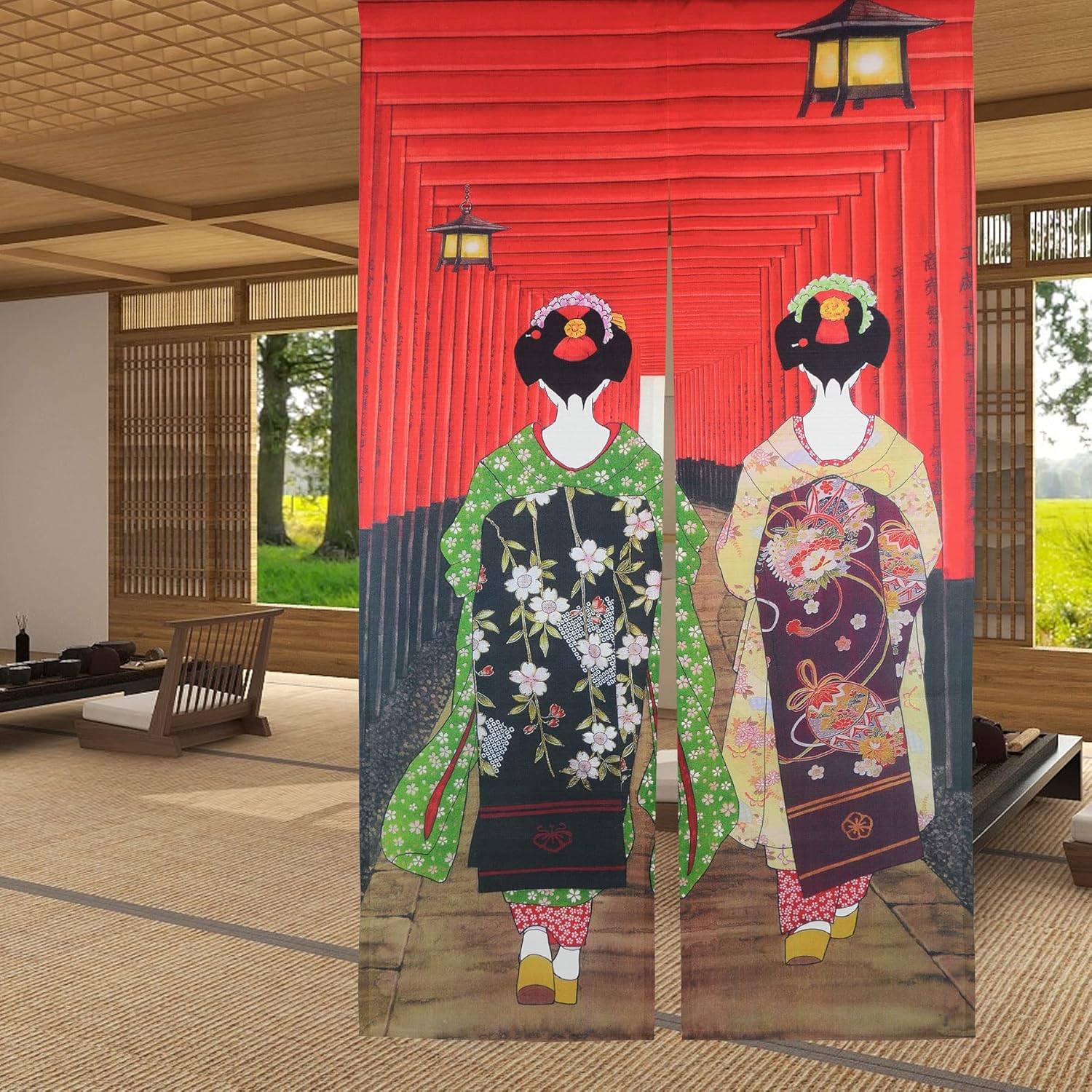 LIGICKY Noren Doorway Curtain Kyoto Geisha Fushimi Inari Tapestries