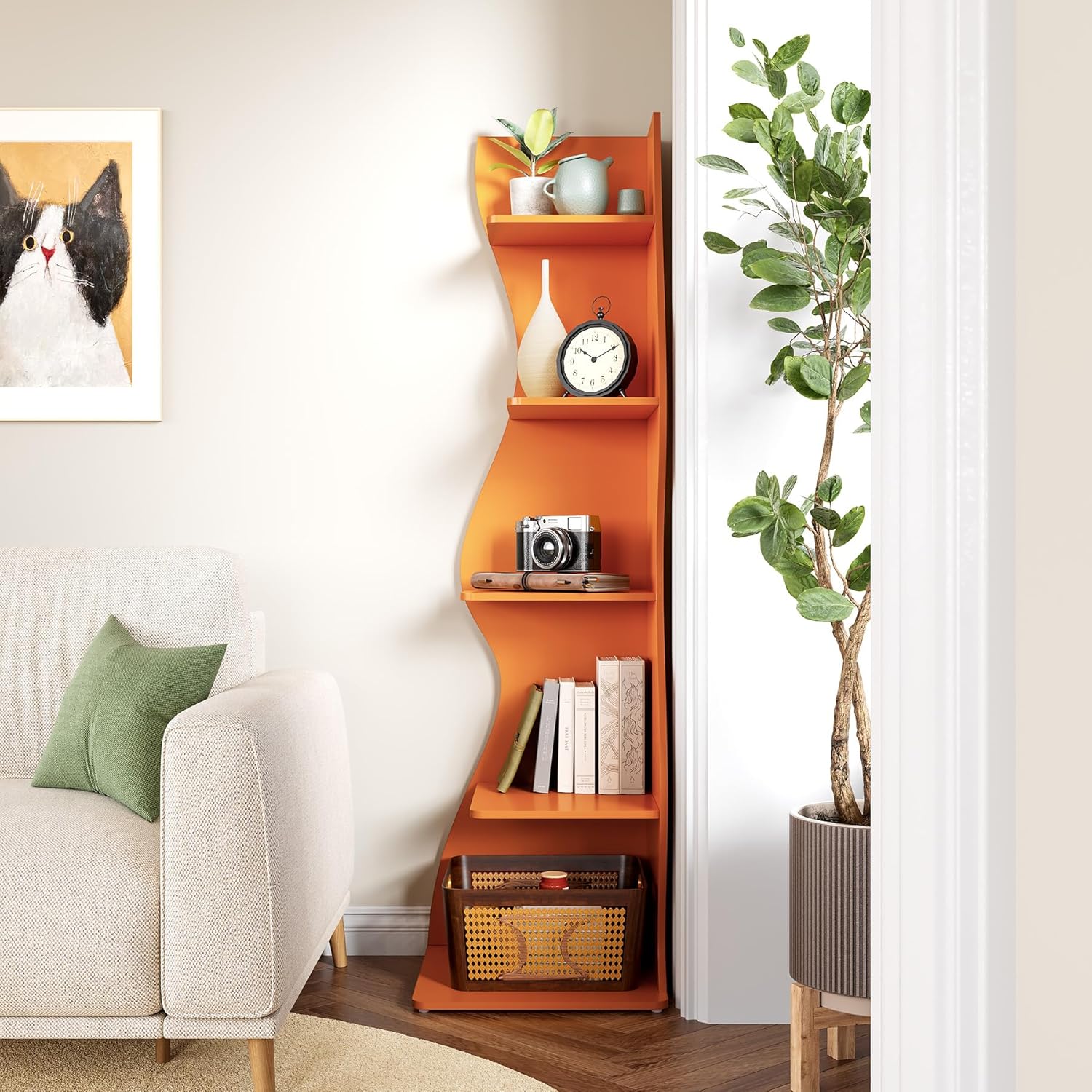 LITTLE TREE 5-Tier Wall Corner Bookshelf Modern