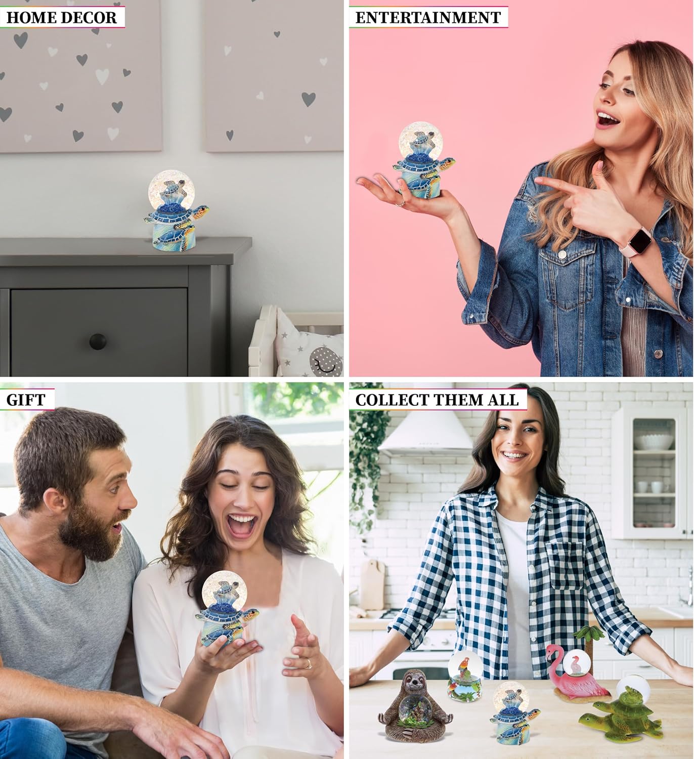 CoTa Global Blue Sea Turtle Snow Globe - Pink Glitter Inside