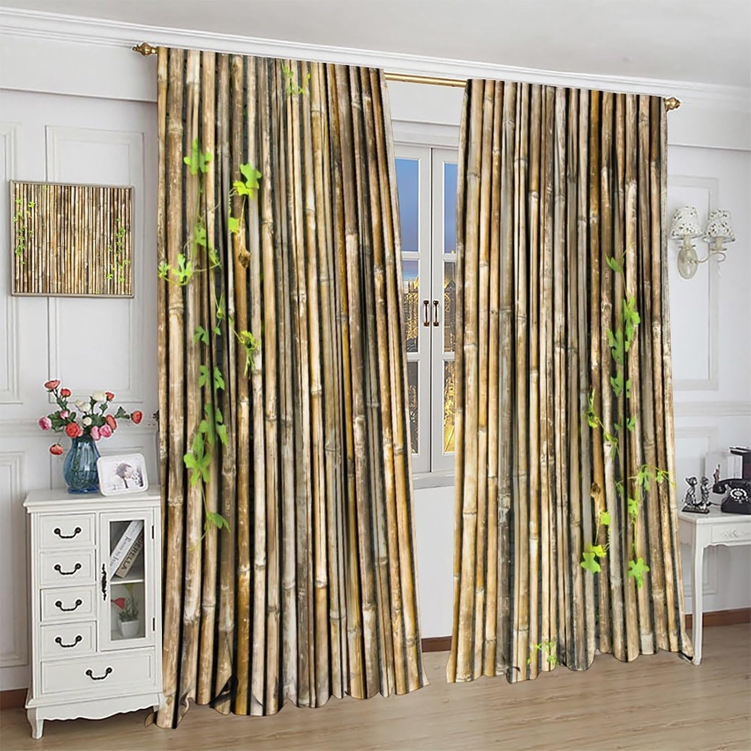 YSWOW Bamboo Blackout Curtains 2 Panels 42x45 Inch
