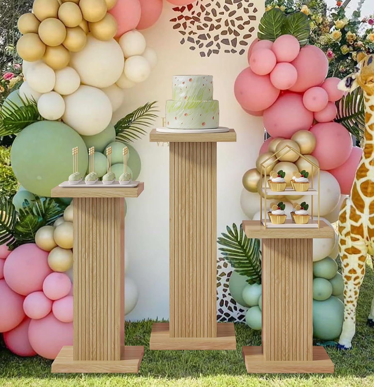 3Pcs Square Wood Pedestal Display Stand Set