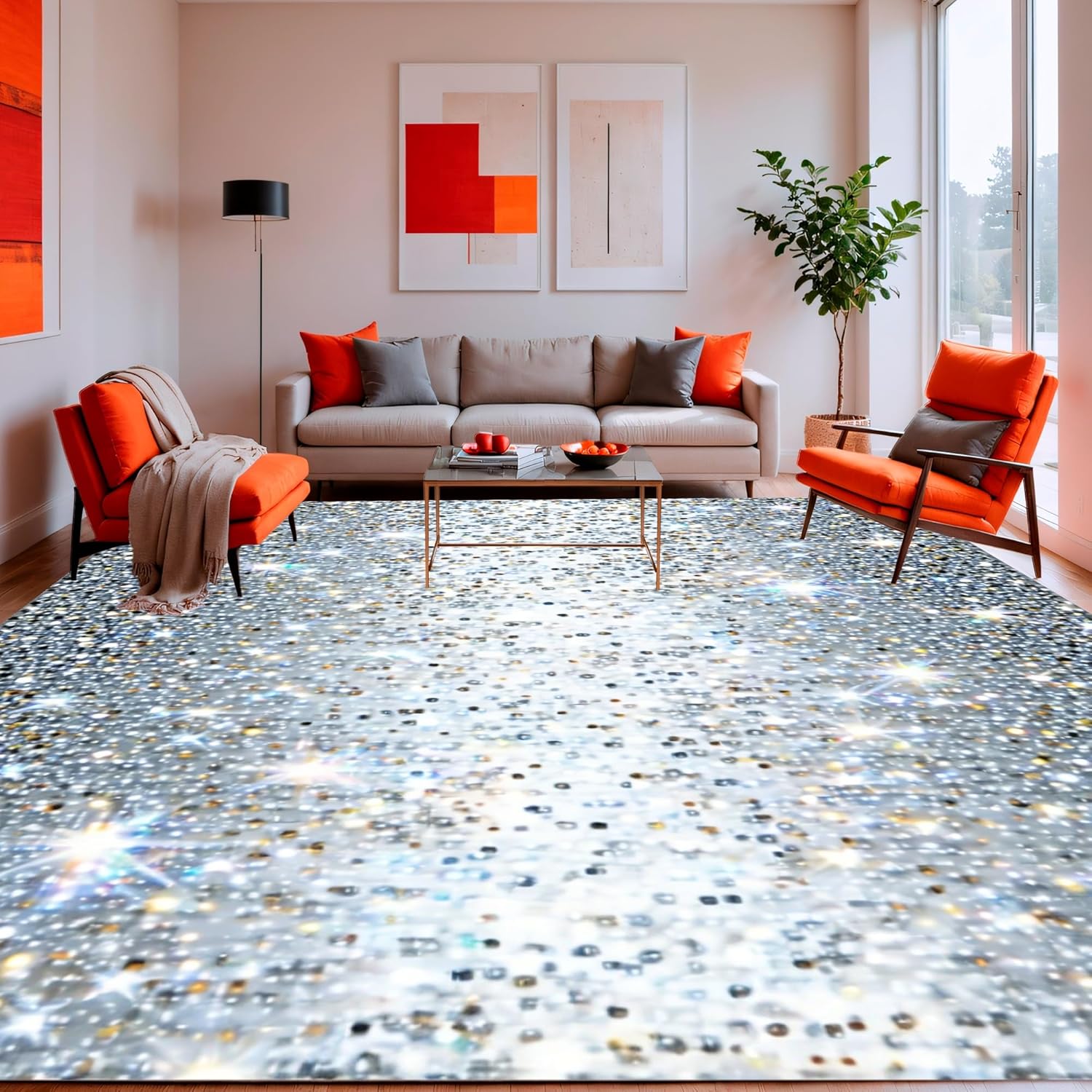 Ultra Soft 5x7 Area Rug with Silver Sparkle Design