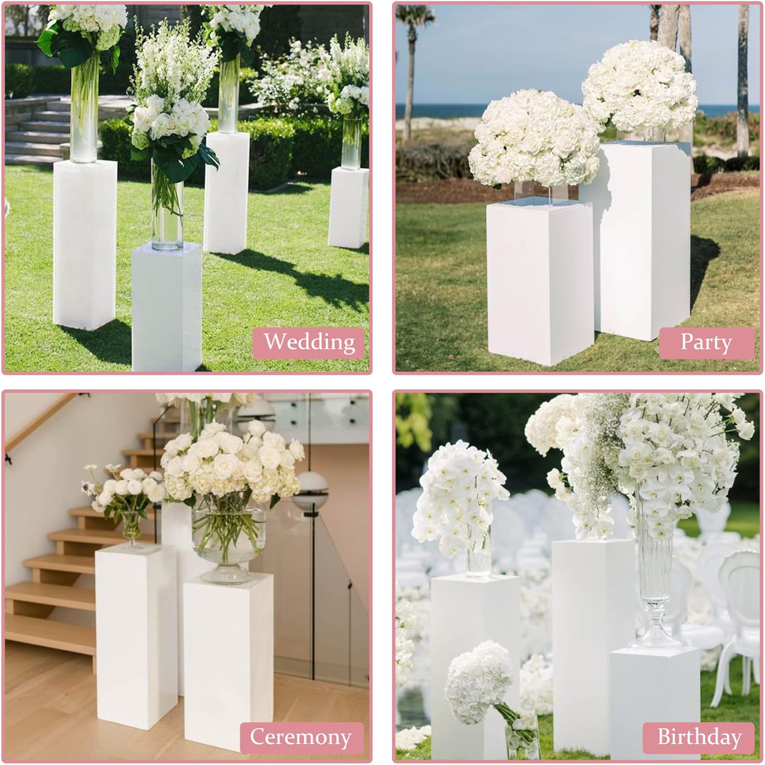 Premium White Square Pedestal Stands Set of 5
