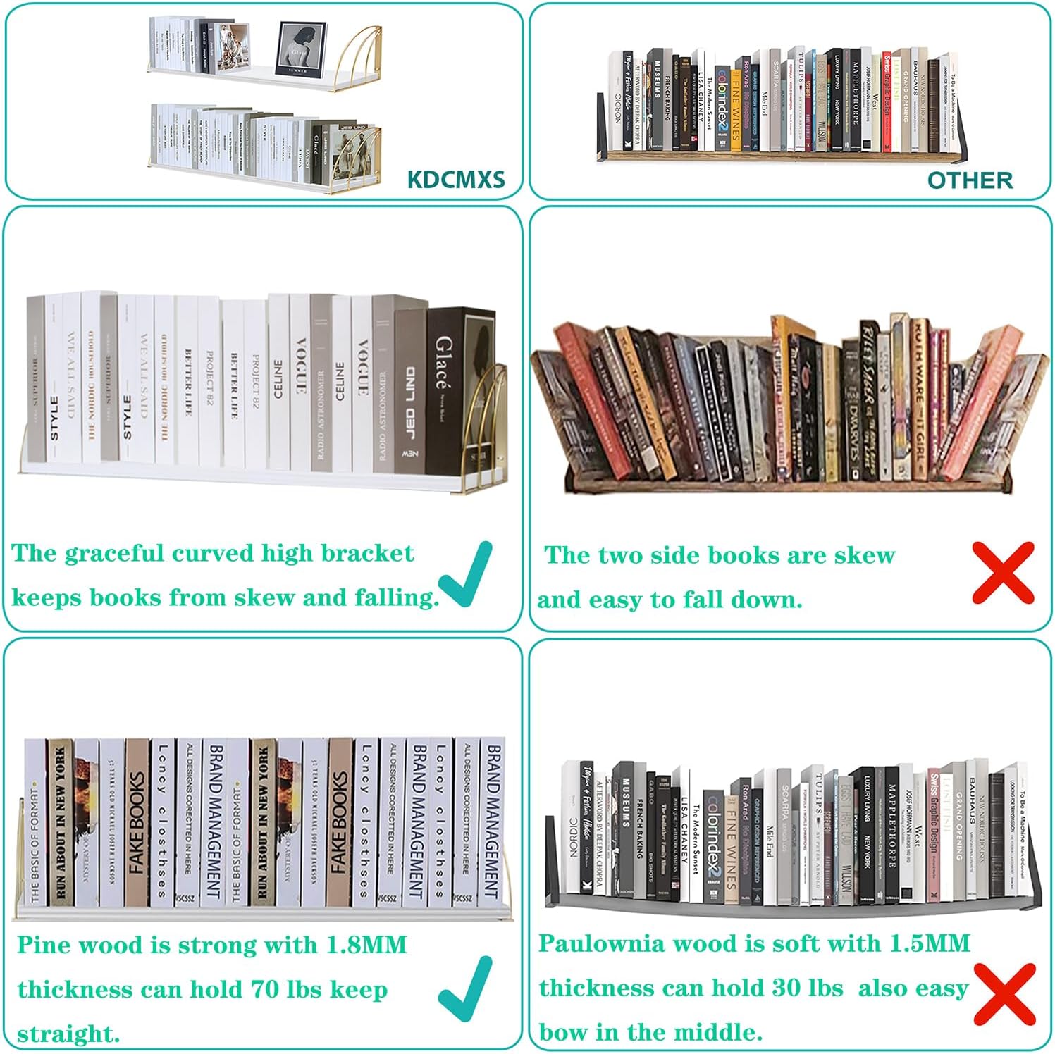 White Gold Floating Bookshelf Set of 2