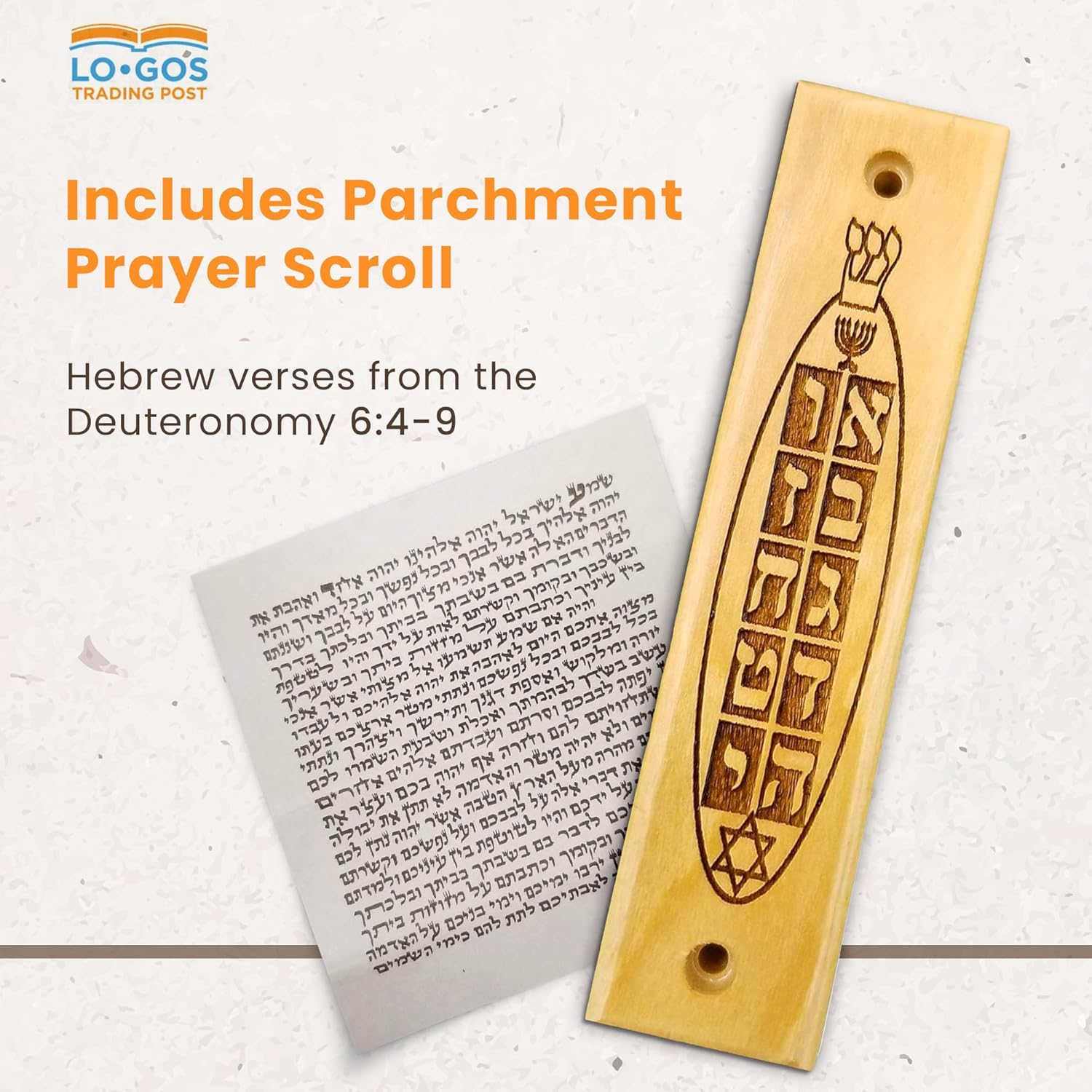 Olive Wood Mezuzah with Scroll and Star of David