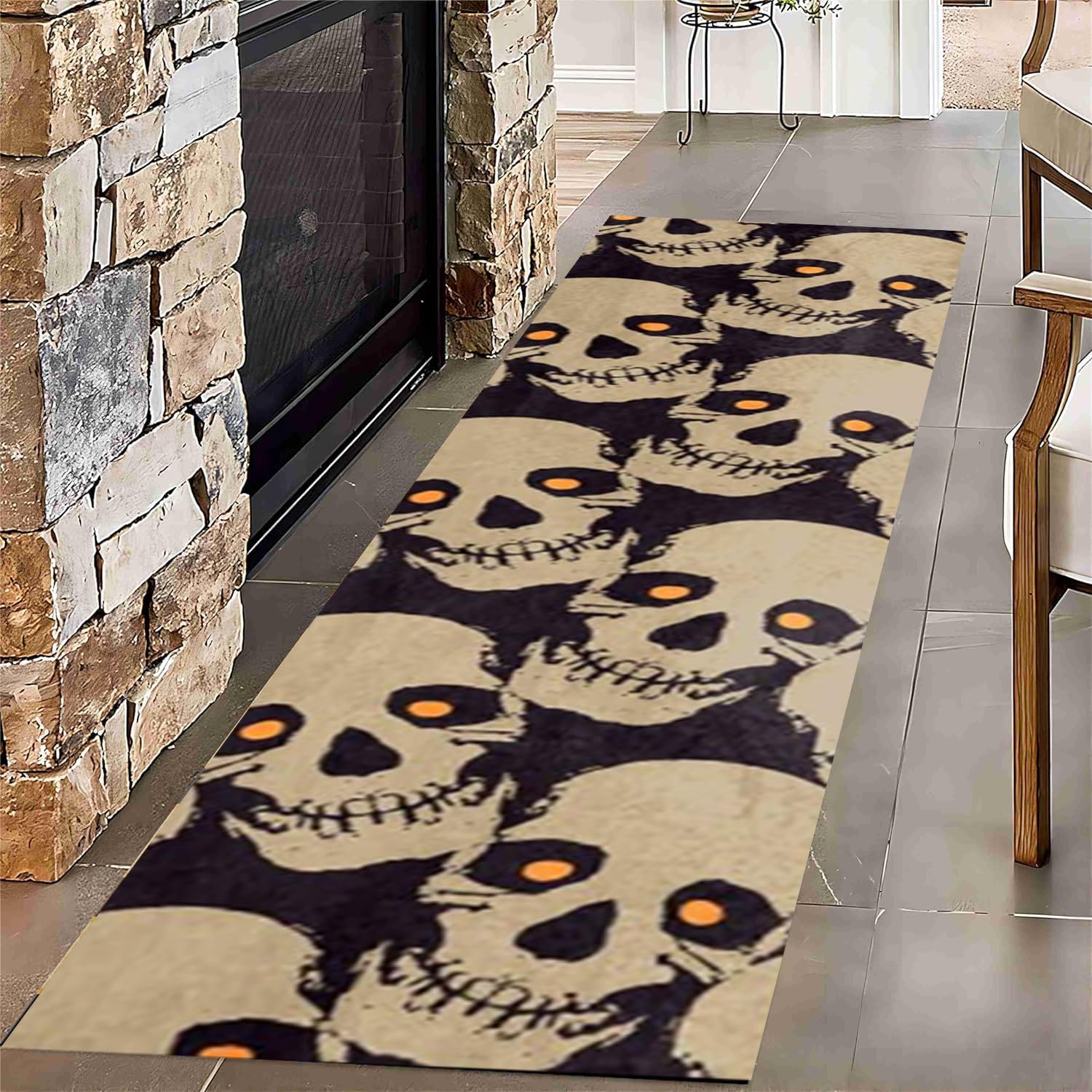 Halloween Skull Runner Rug 26x7ft Entryway Carpet