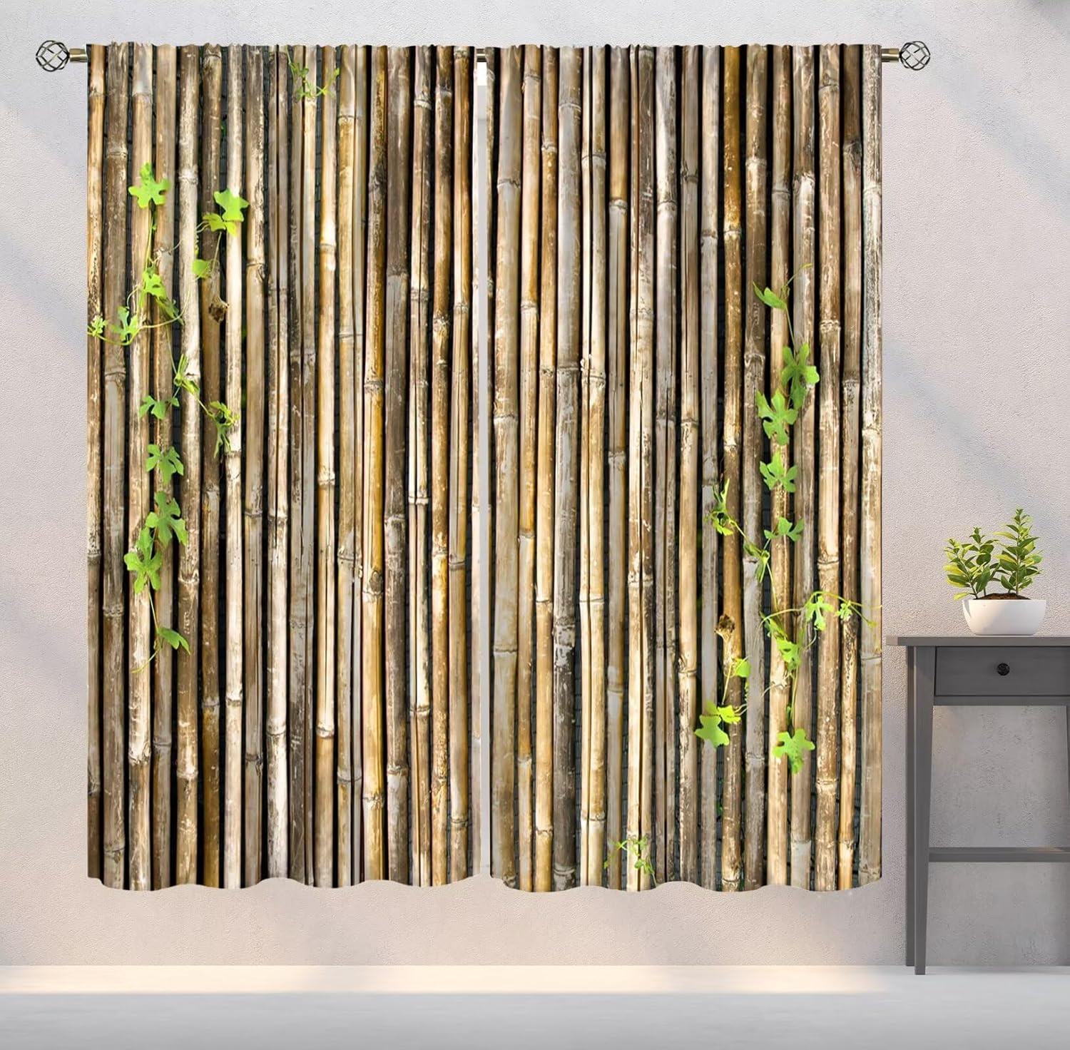 YSWOW Bamboo Blackout Curtains 2 Panels 42x45 Inch
