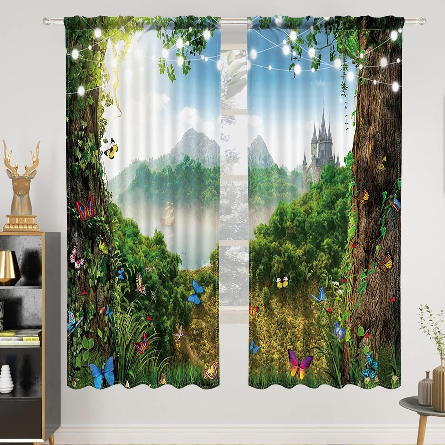 Renaiss 42x63 Inch Jungle Butterfly Curtains 2 Panels