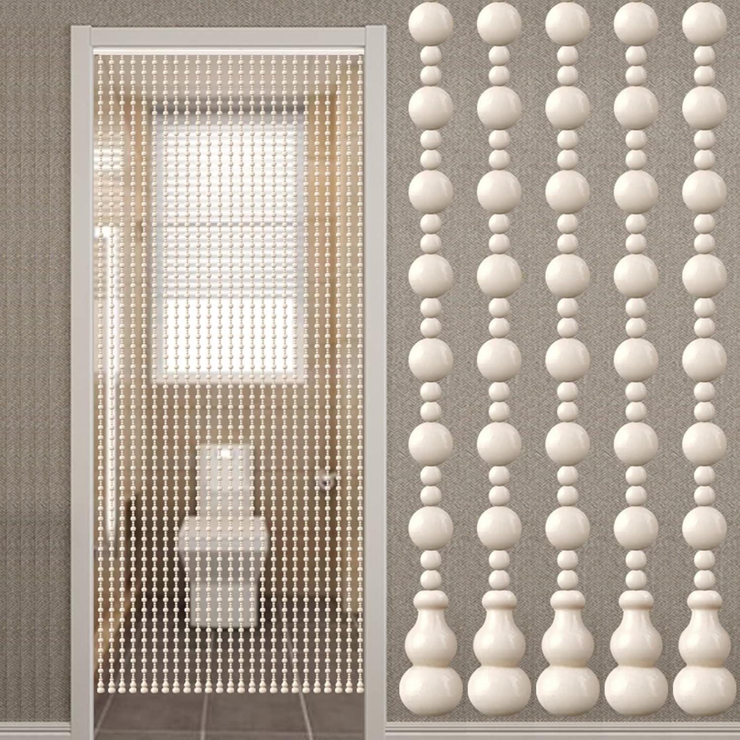 Natural Wood Bead Curtain - 25 Strands 394x1024 Inch