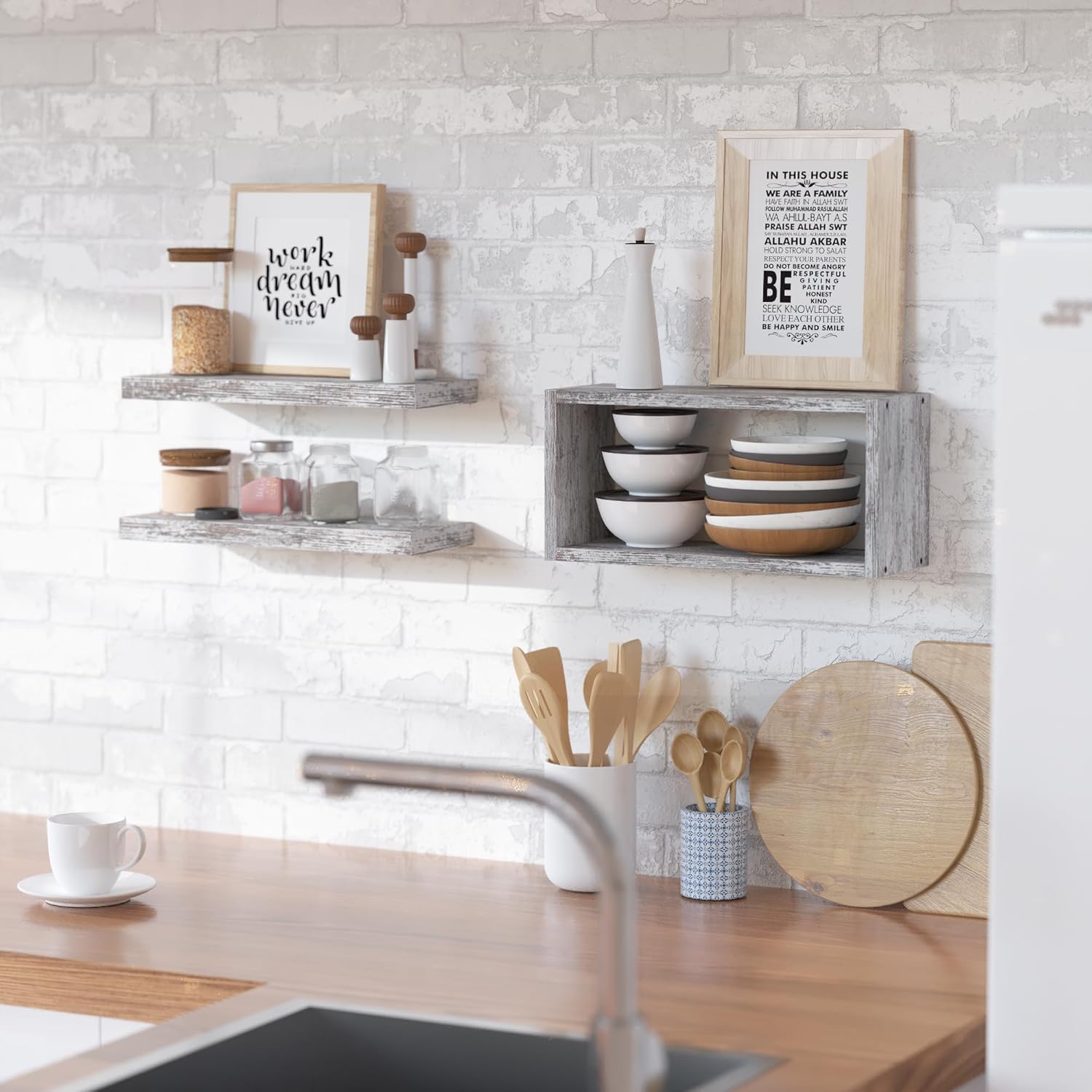 RICHER HOUSE Floating Shelves Set of 3 Rustic White