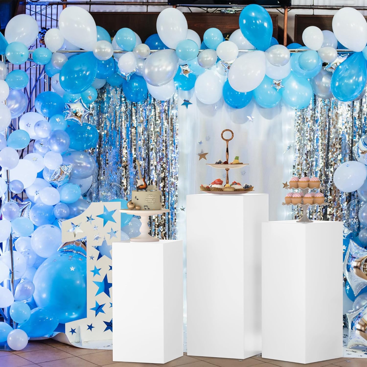 3Pcs White Cylinder Pedestal Stands for Parties