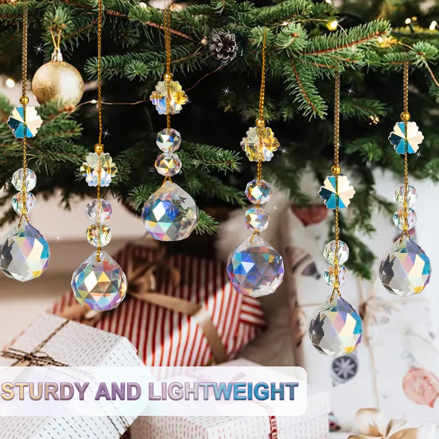 12 Pcs Crystal Christmas Prism Ornaments for Tree Decorations