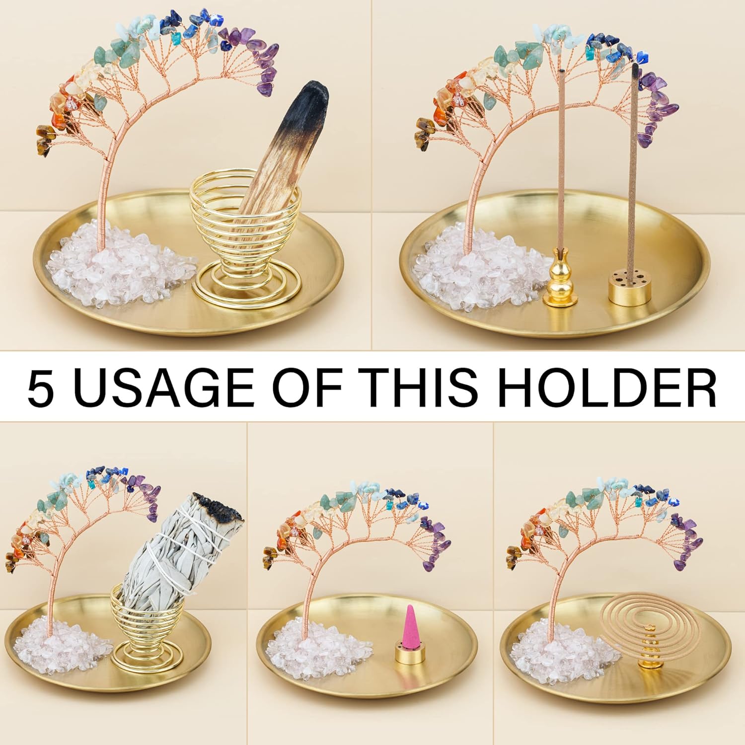 ZenBless Chakra Healing Crystal Tree Incense Holder