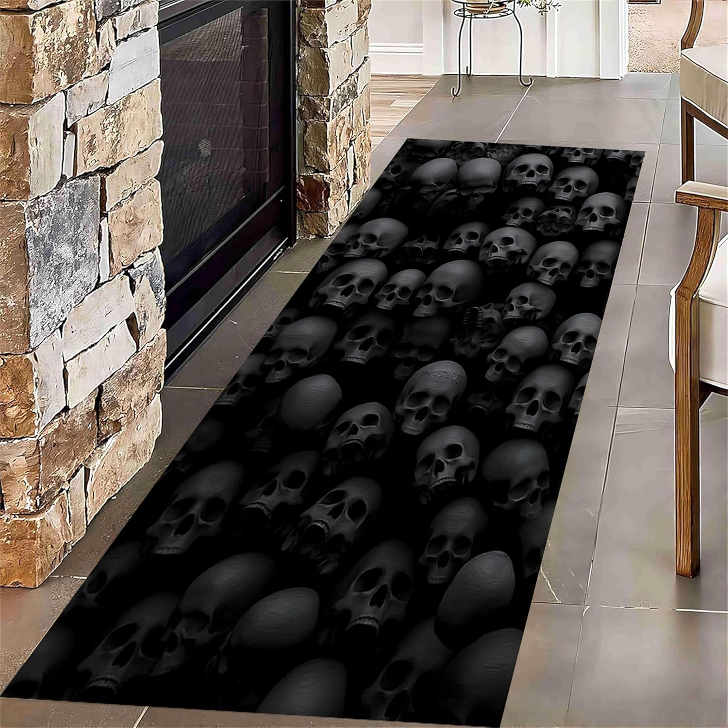 Halloween Black Skull Runner Rug 26x7ft