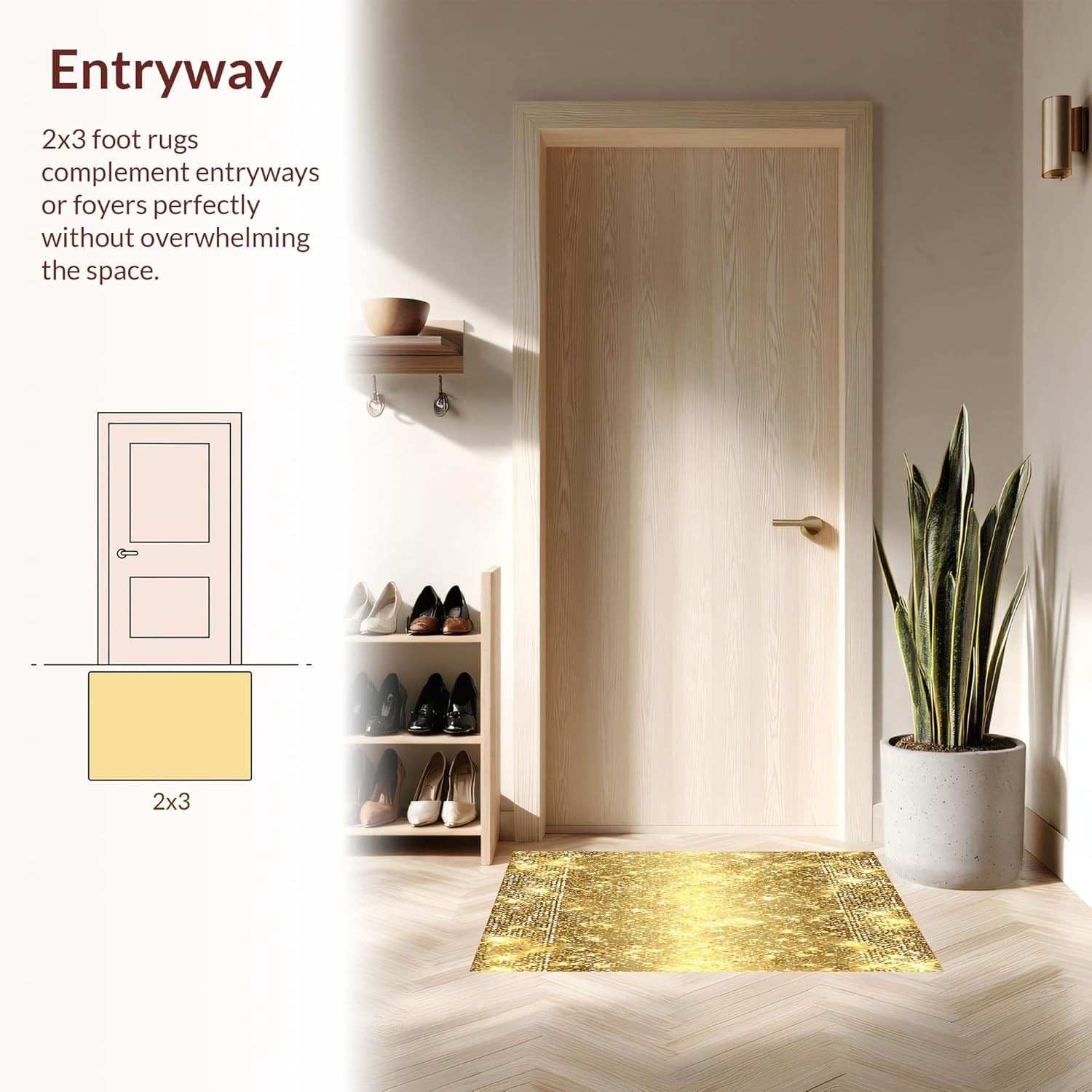 Ultra Soft Gold Area Rug 6x9 Non Slip