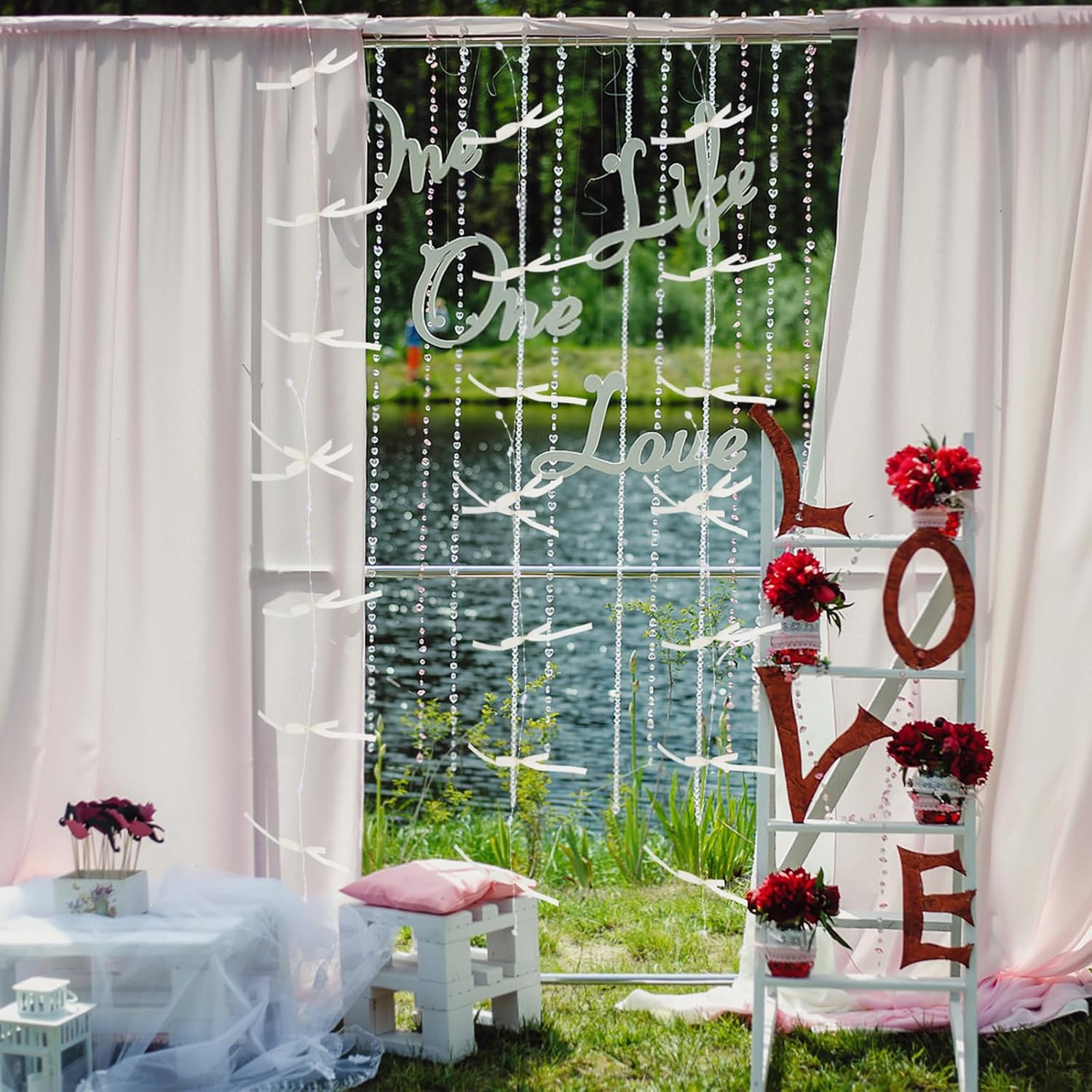 LOGOFUN 3pcs Beaded Curtain with Tassels and Bow Design