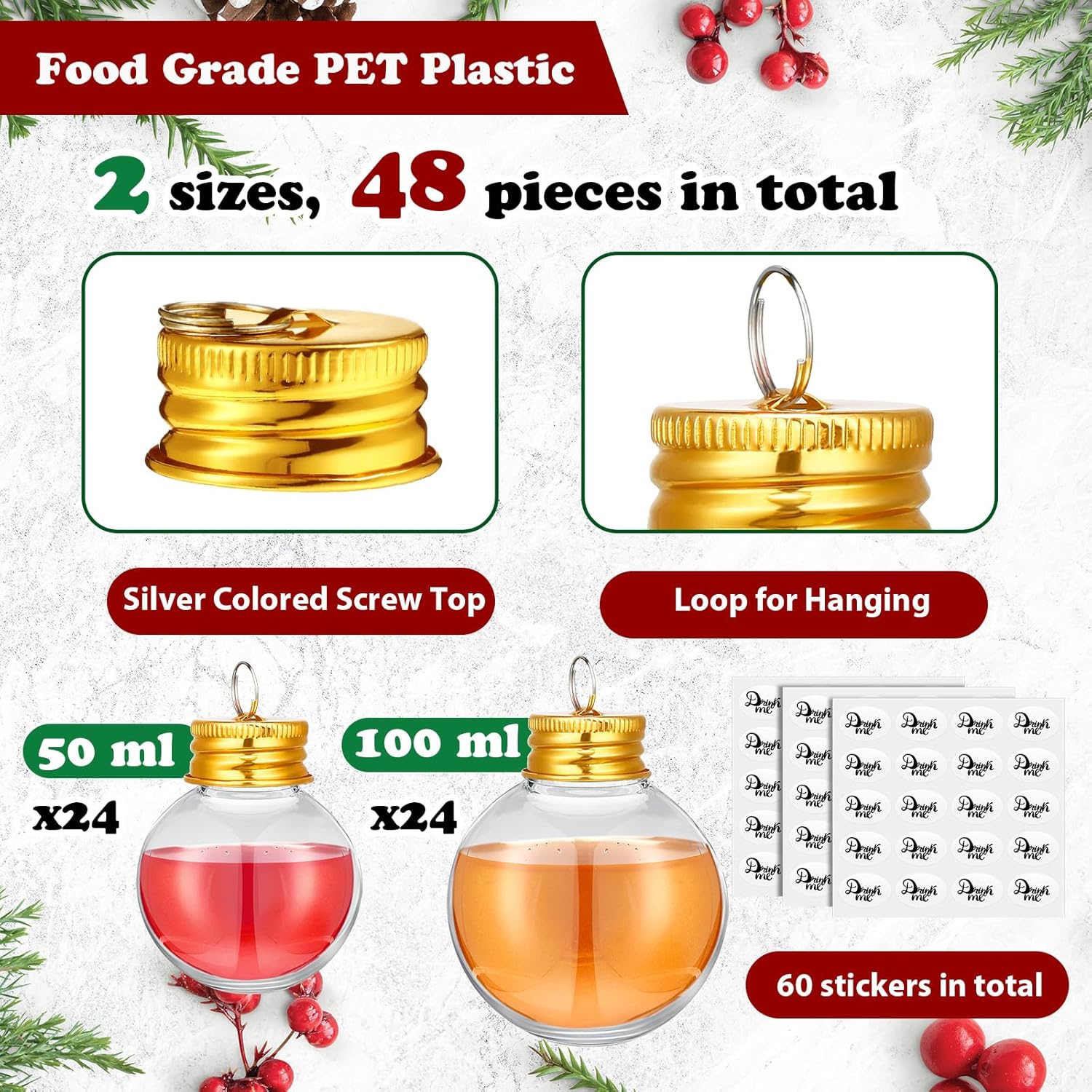 Patelai Clear Christmas Fillable Ornaments 48 Pcs