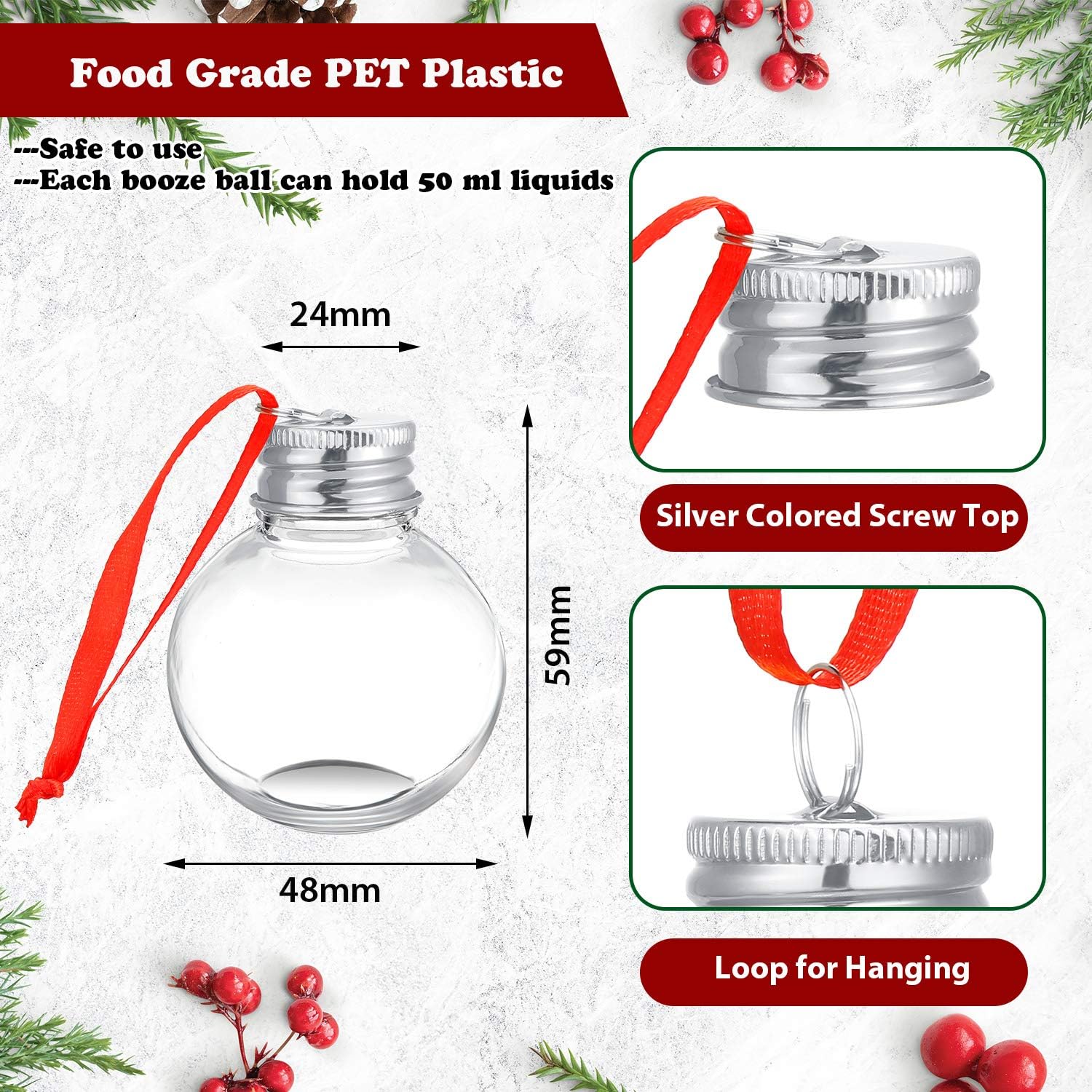 Patelai Christmas Drink Balls Shot Glass Ornament Plastic Clear 12 Pieces