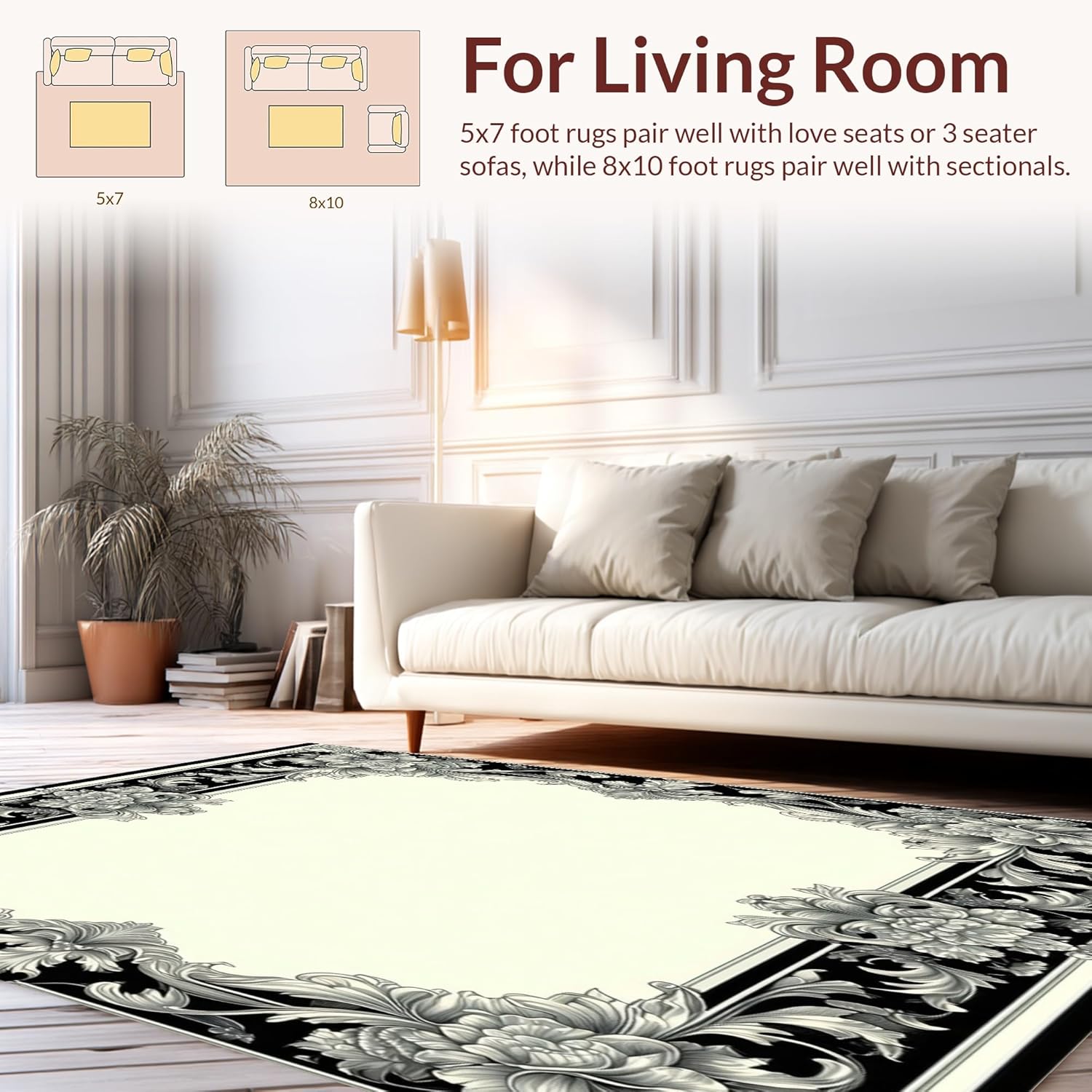 Ultra Soft 6x9 Area Rug with Baroque Pattern