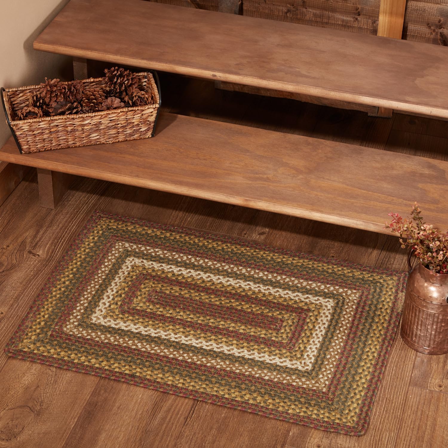 VHC Brands Tea Cabin Rustic Jute Green Striped Area Rug 20x30