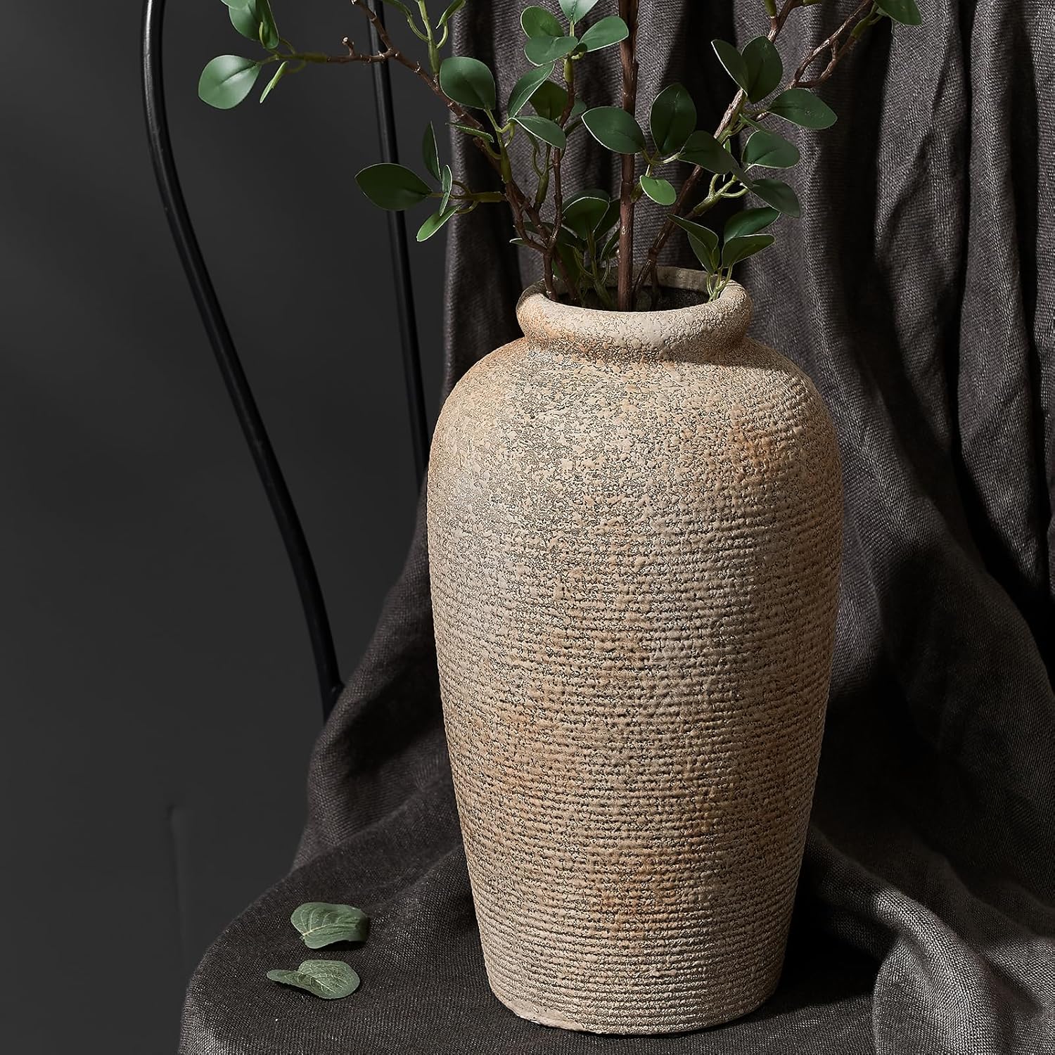 Large Ceramic Rustic Vase 11 Inch Brown