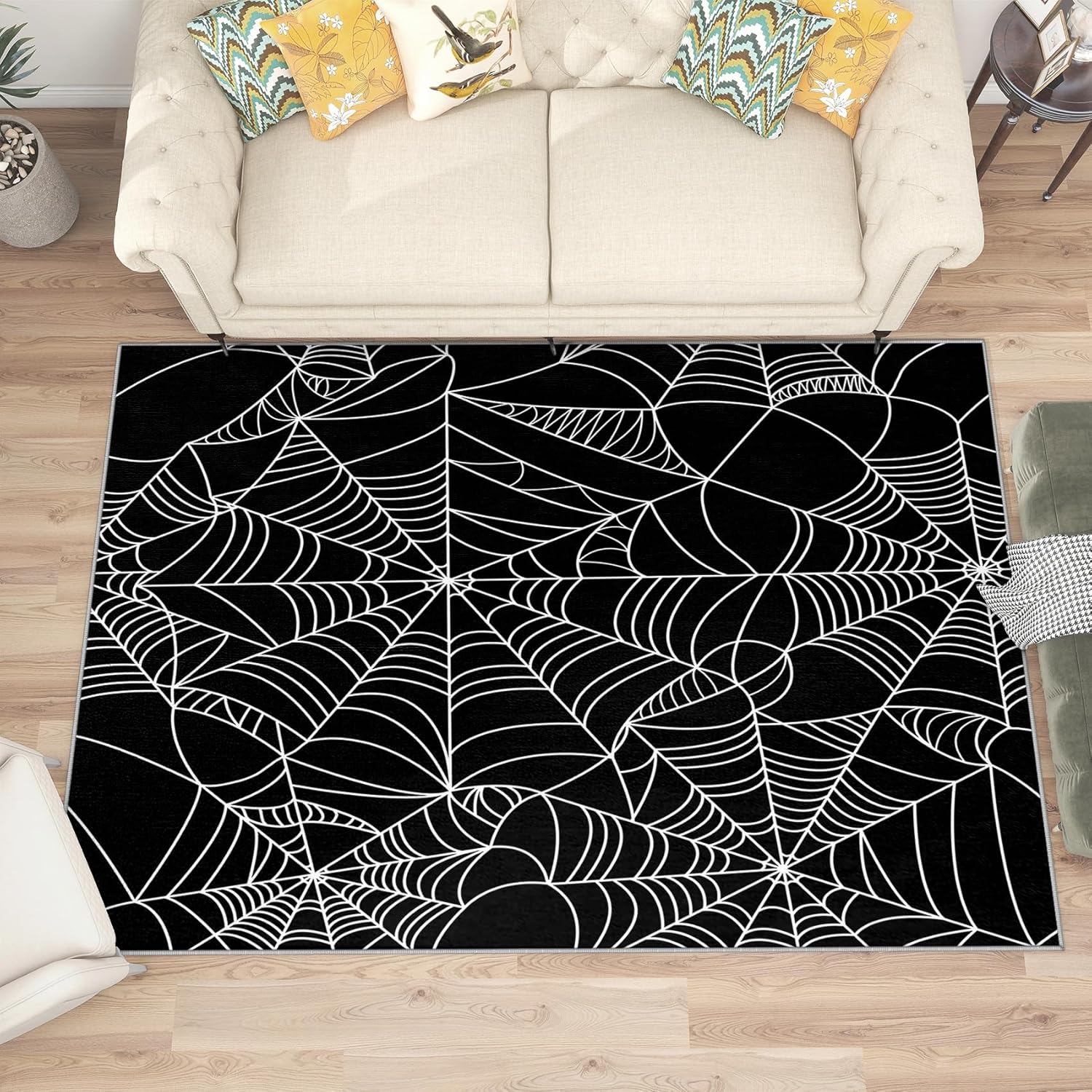 Gothic Spiderweb Area Rug - 3x4 Black and White Design