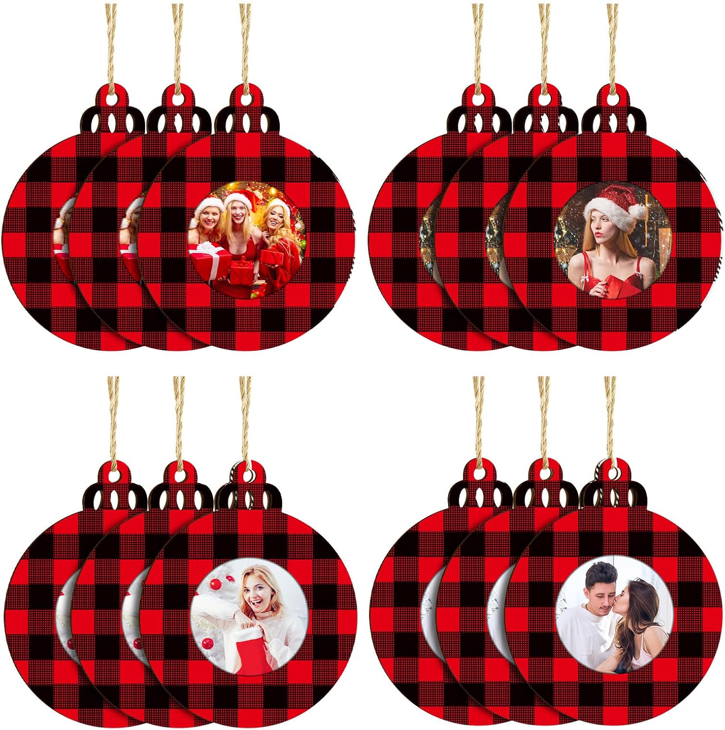 Jetec 12 Pcs Wooden Christmas Photo Frame Ornaments Red Black
