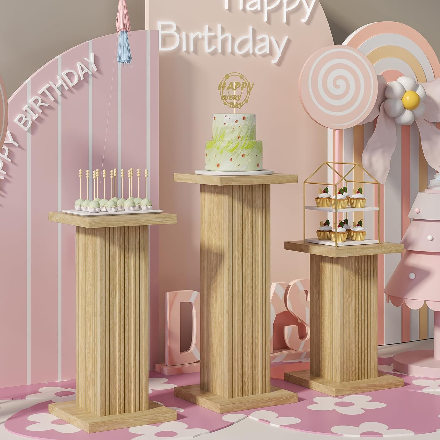 3Pcs Square Wood Pedestal Display Stand Set