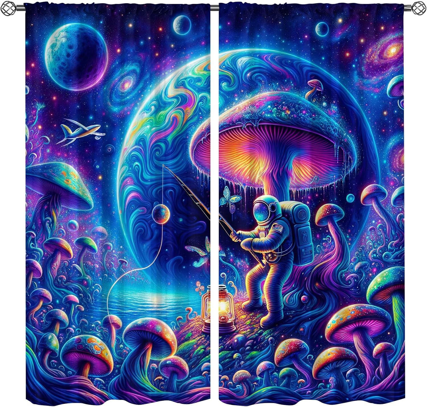 Abstract Mushroom Astronaut Blackout Curtains with Thermal Insulation