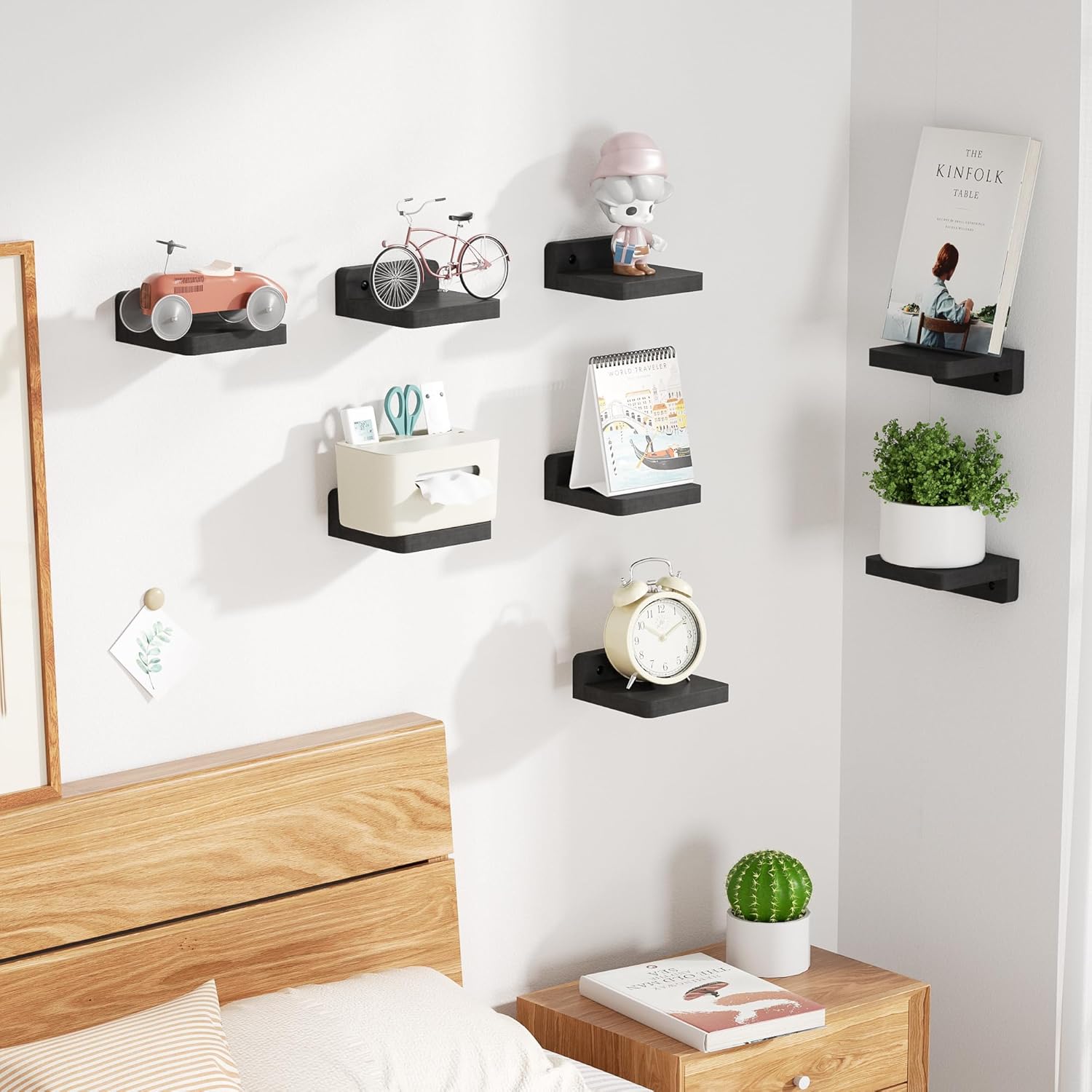 SRIWATANA 4 Inch Floating Wall Shelf Set of 8 Black