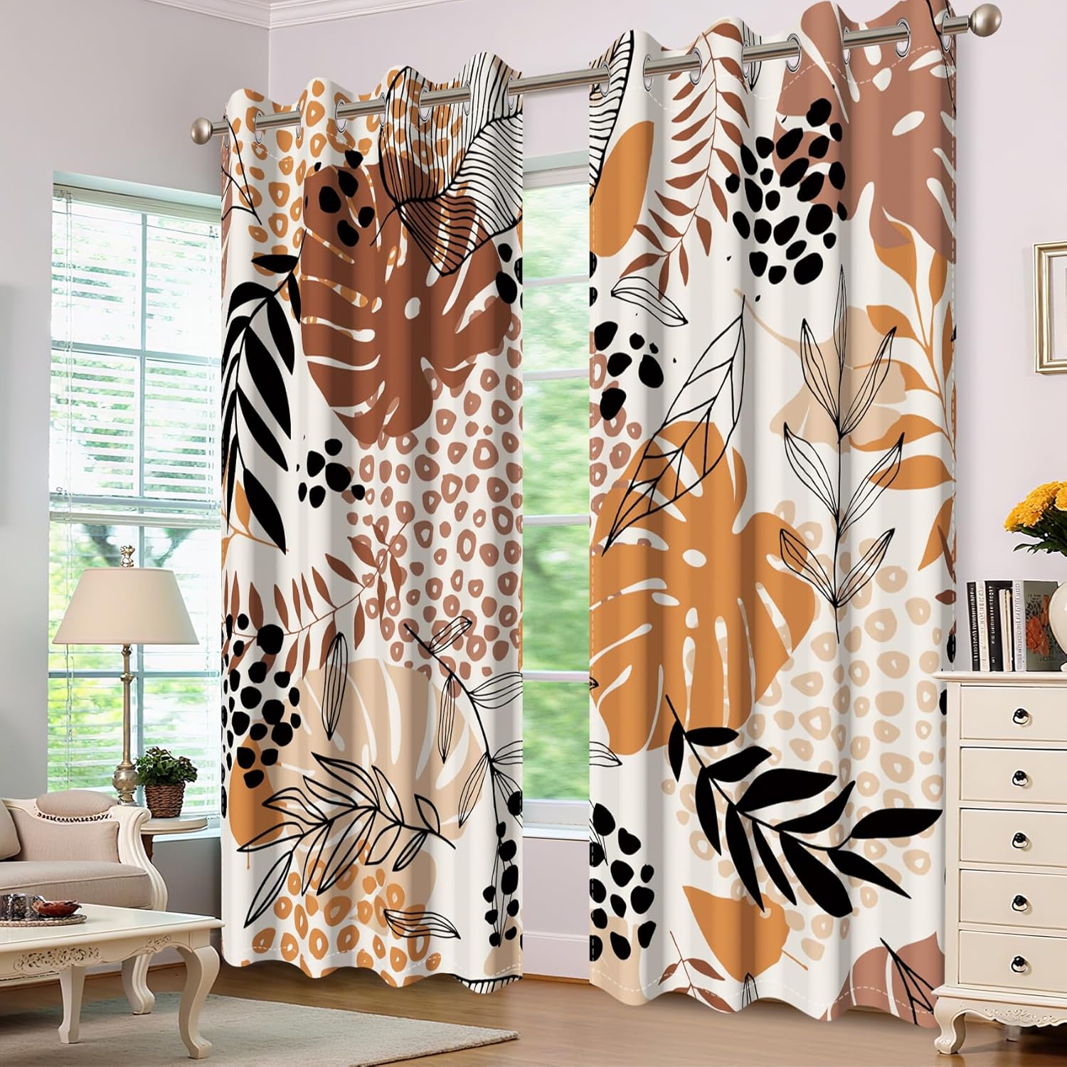 Baocicco Tropical Leaf Curtains 2 Panel Set 63 Inch Long for Bedroom