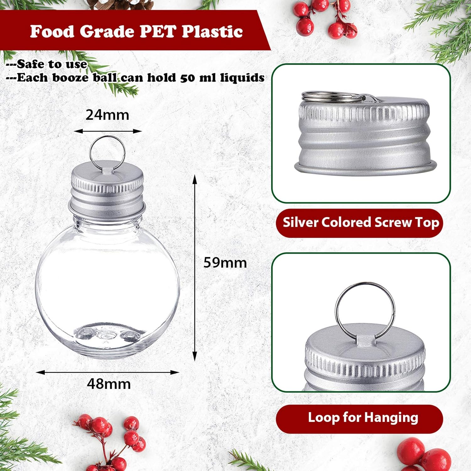 Patelai Christmas Booze Balls 12 Pieces Clear Hanging Ornaments