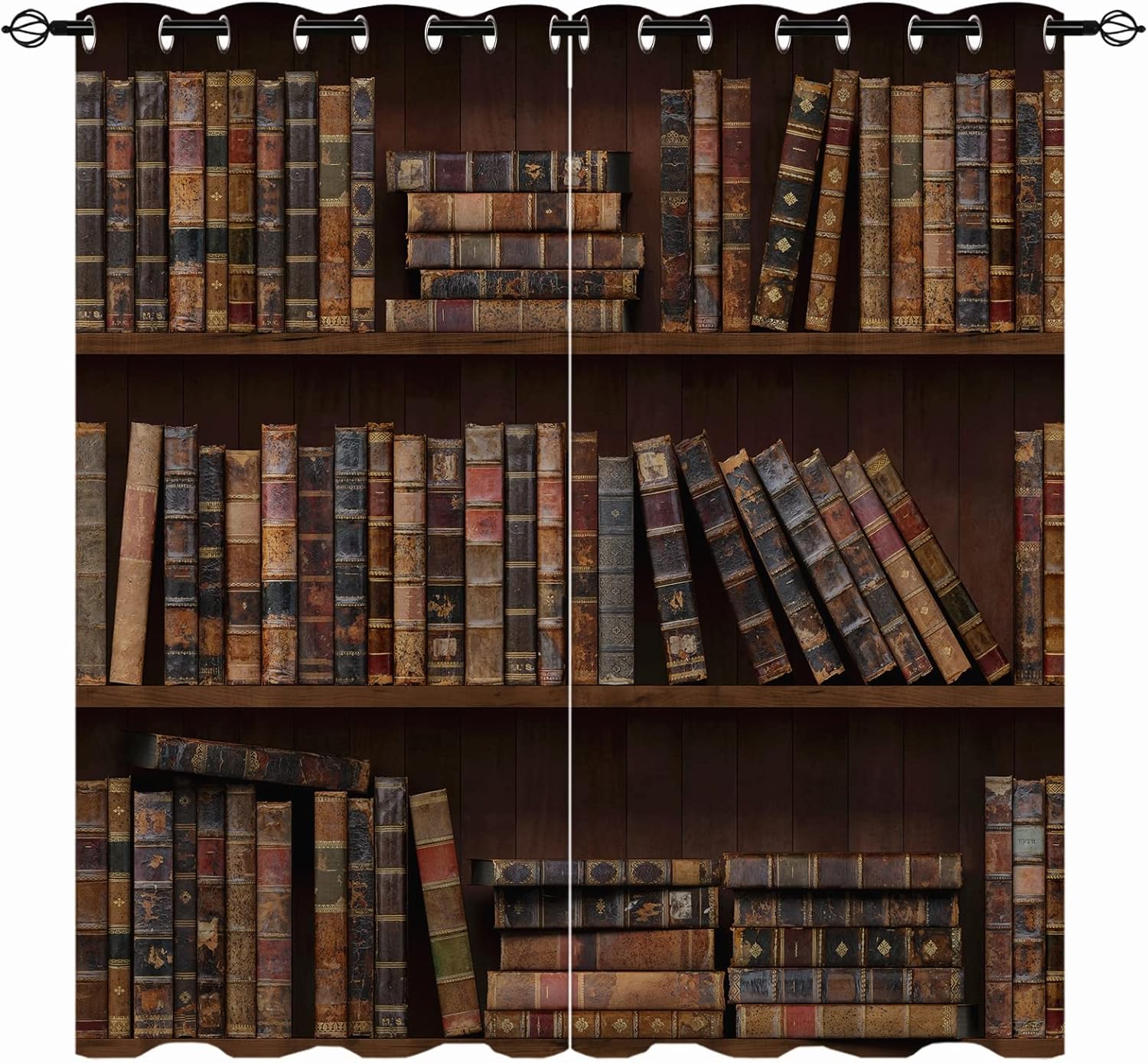 Bookshelf Blackout Curtains 42x63 Inch Grommet Thermal Insulated Room Darkening Window Drapes