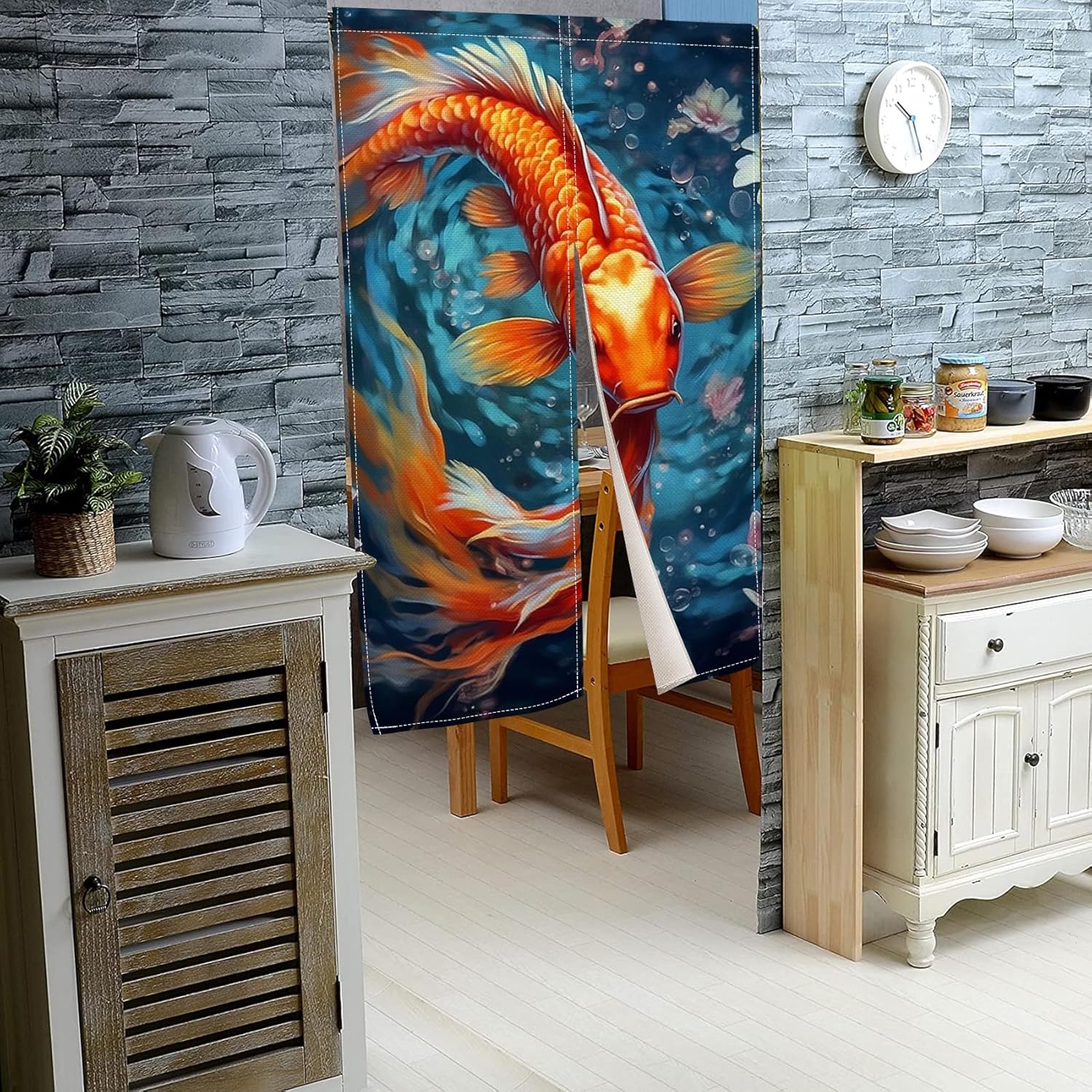 Golden Koi Noren Door Curtain for Kitchen and Bathroom