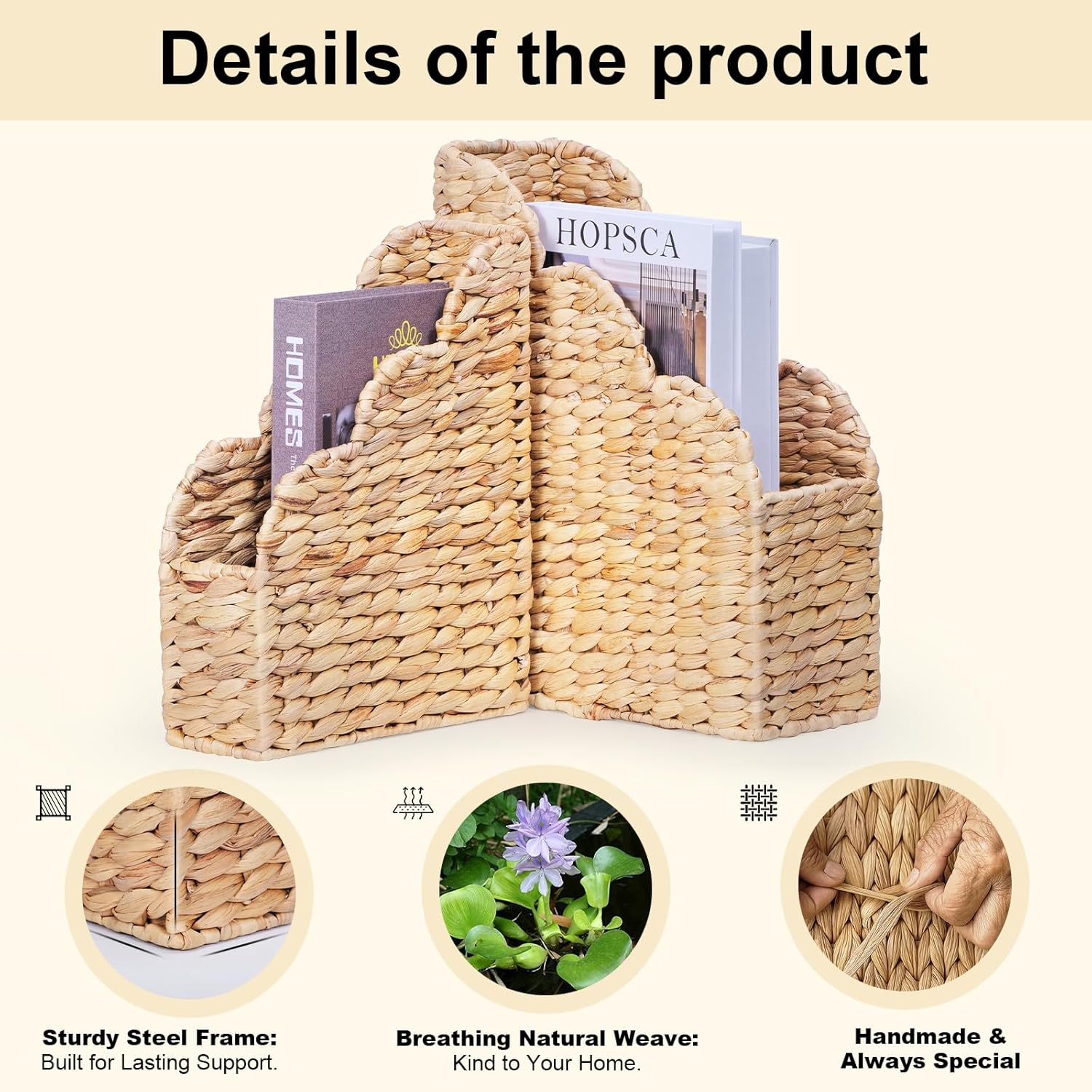 BROWNLILY Water Hyacinth Magazine Holders Set of 2