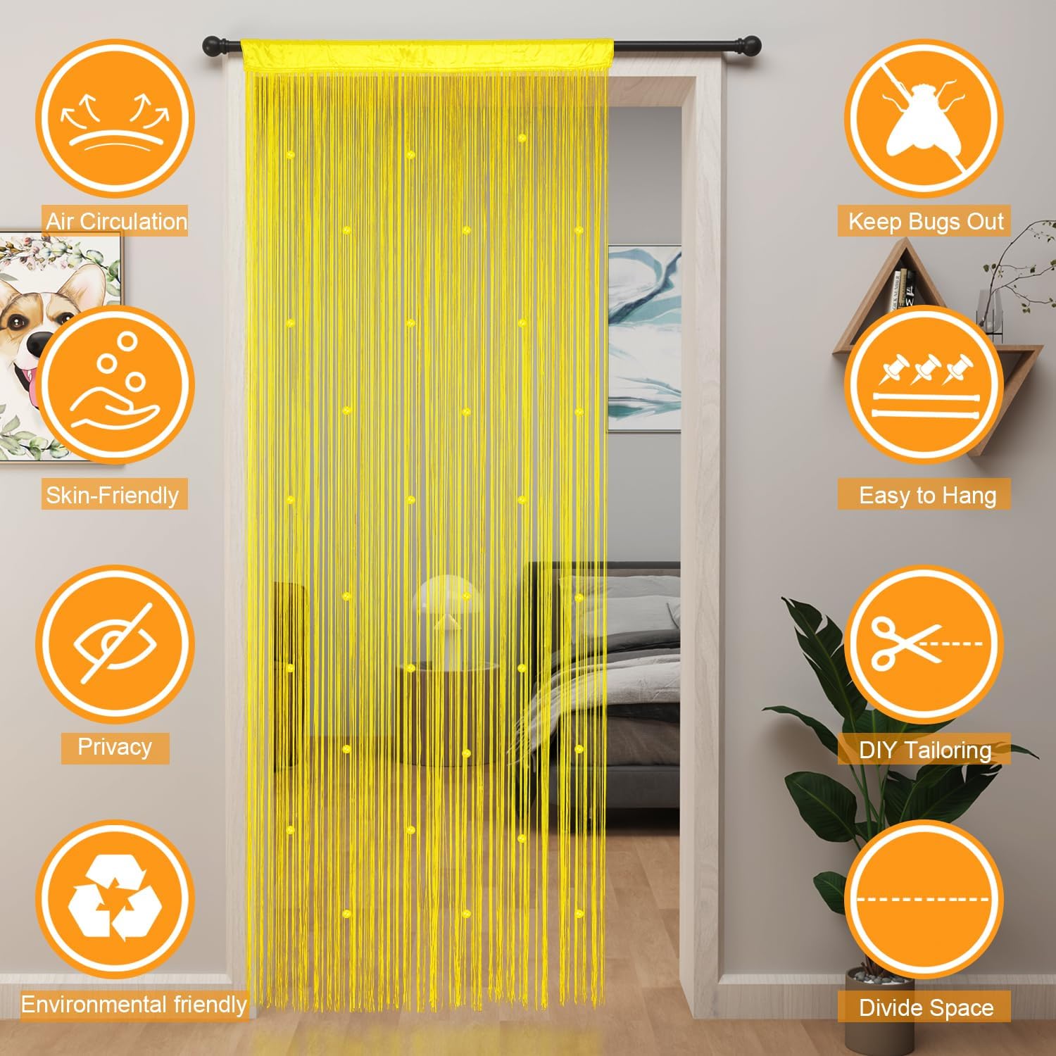 YIIBAII Beaded Curtain Yellow 39x110 Inches