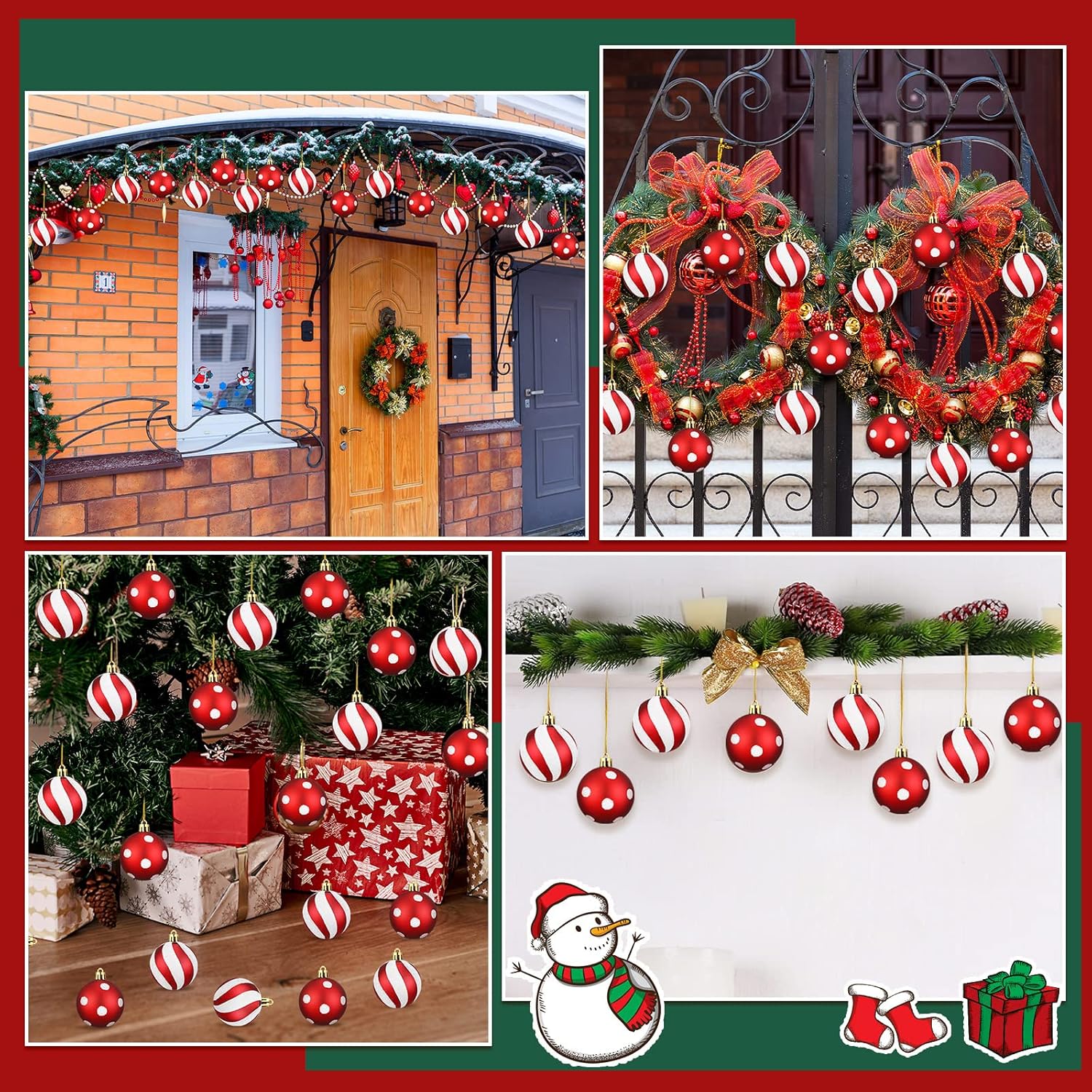 Jetec 12 Pcs Christmas Ball Ornaments Red White Shatterproof Decorations