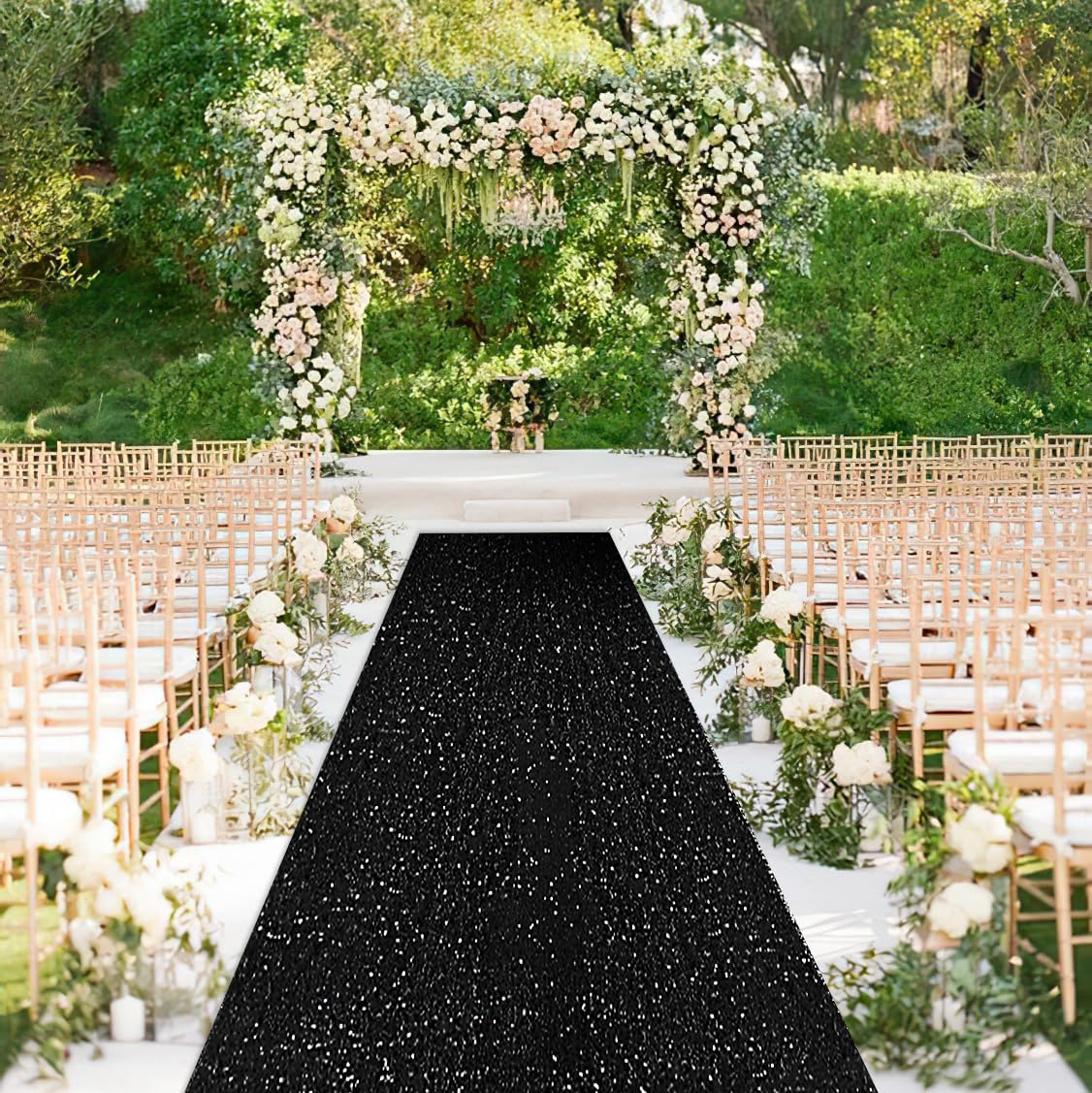 2ft x 15ft Black Sequin Aisle Runner Rug for Prom and Events