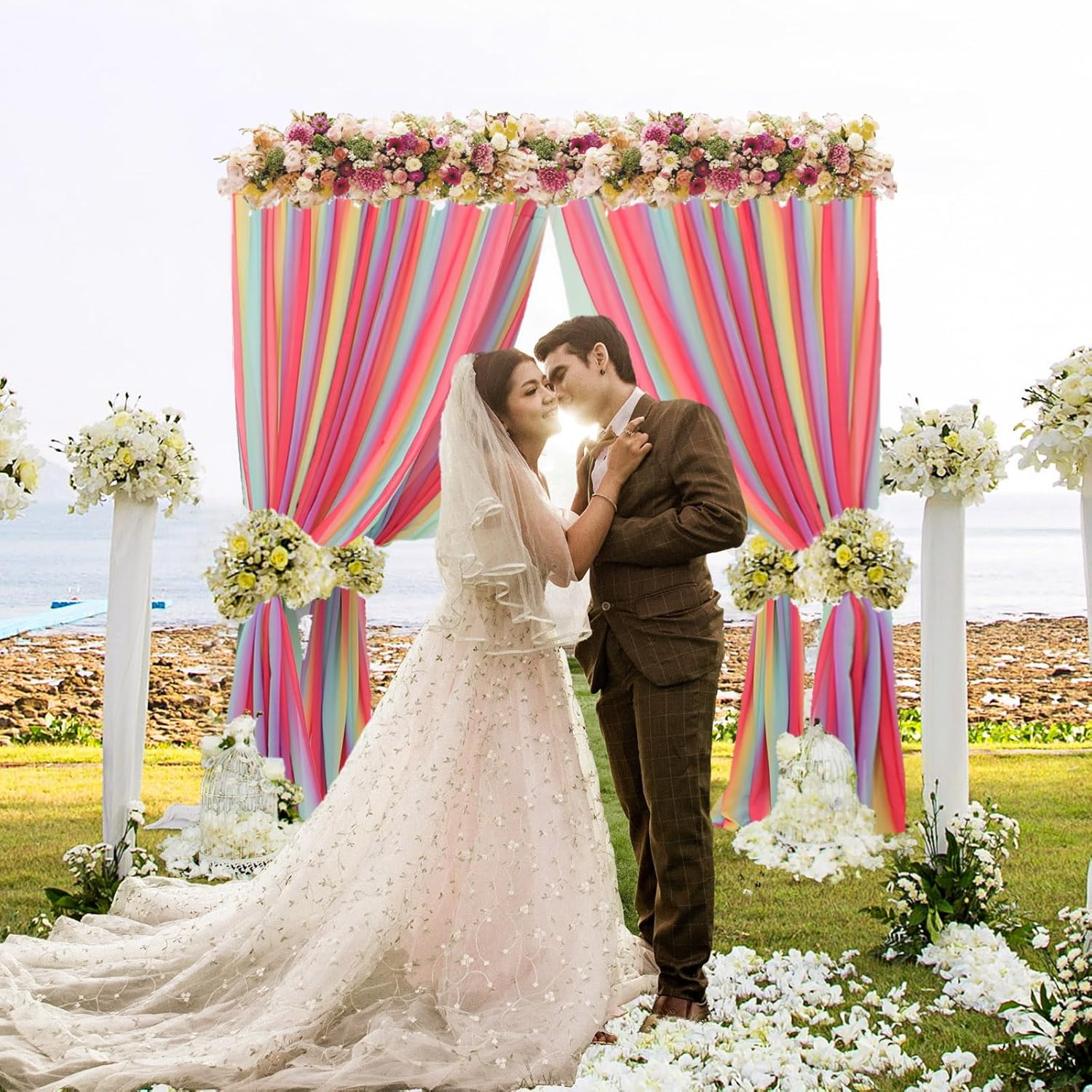 Duoobao Rainbow Sheer Chiffon Curtains - 10x10ft 2 Panels
